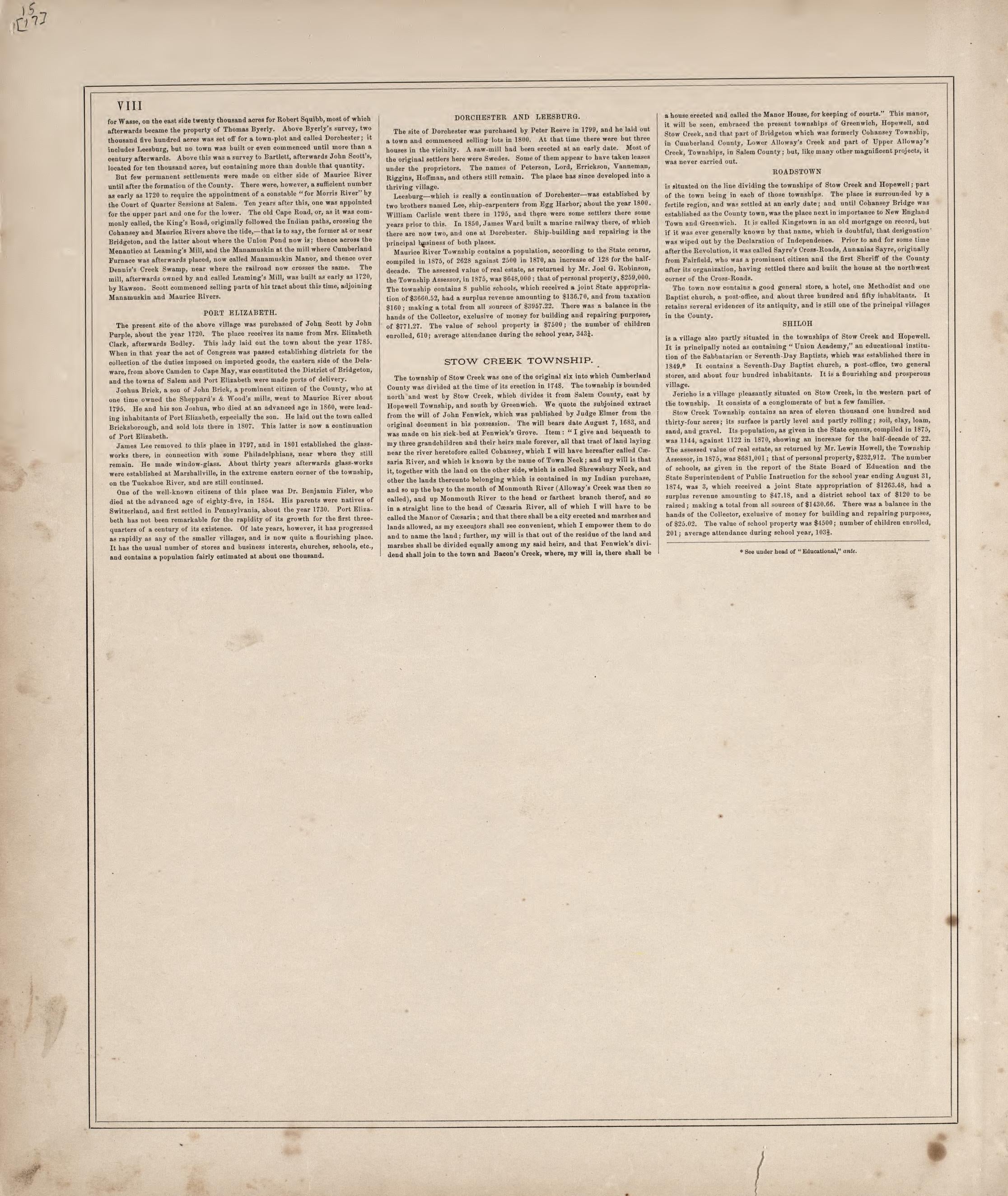 History of the Cities, Villages and Townships of the County - 4 from Combination Atlas Map of Cumberland County, New Jersey 1876 by Relic Map Company