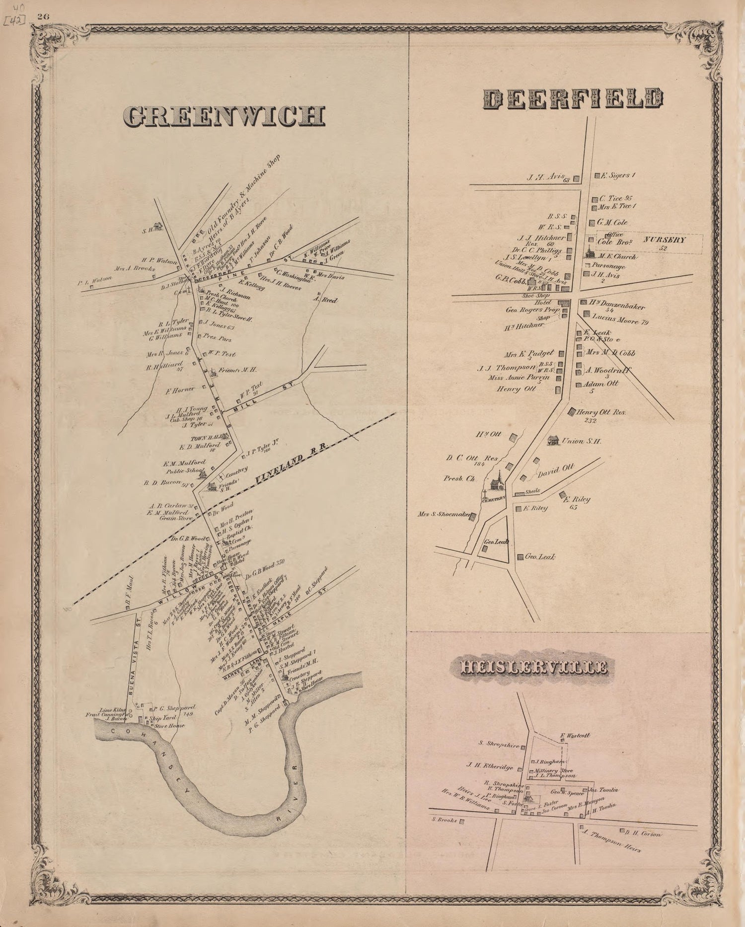 Greenwich, Deerfield, Heislerville from Combination Atlas Map of Cumberland County, New Jersey 1876 by Relic Map Company