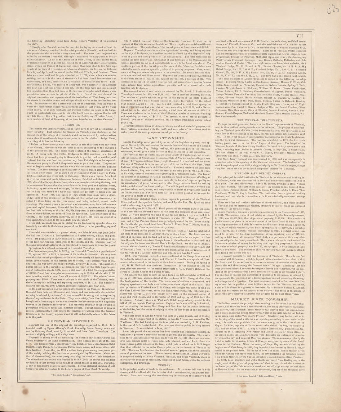 History of the Cities, Villages and Townships of the County - 3 from Combination Atlas Map of Cumberland County, New Jersey 1876 by Relic Map Company