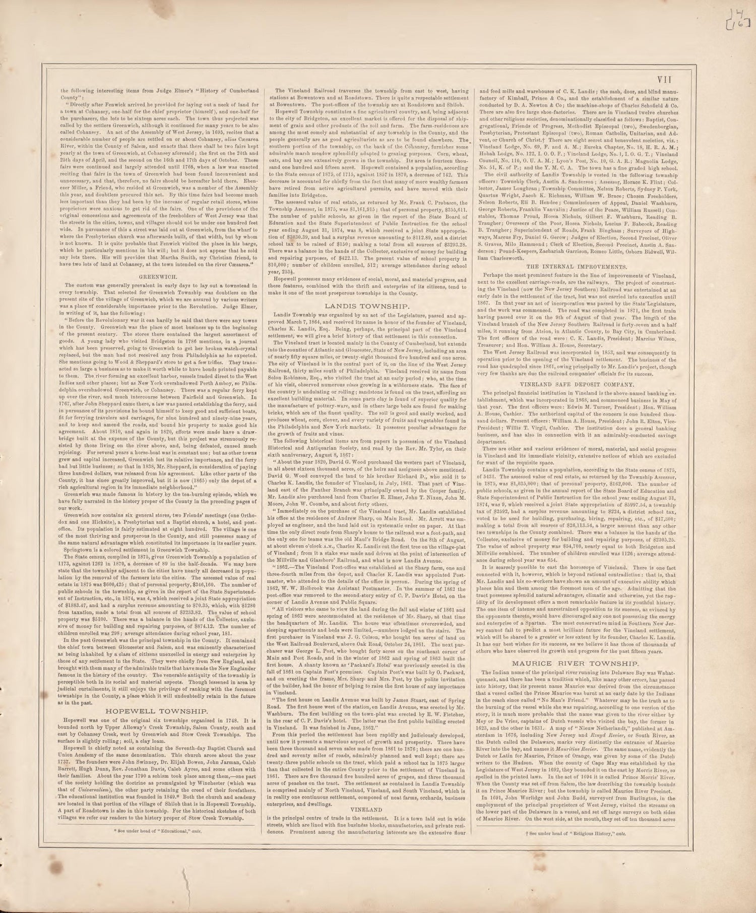History of the Cities, Villages and Townships of the County - 3 from Combination Atlas Map of Cumberland County, New Jersey 1876 by Relic Map Company