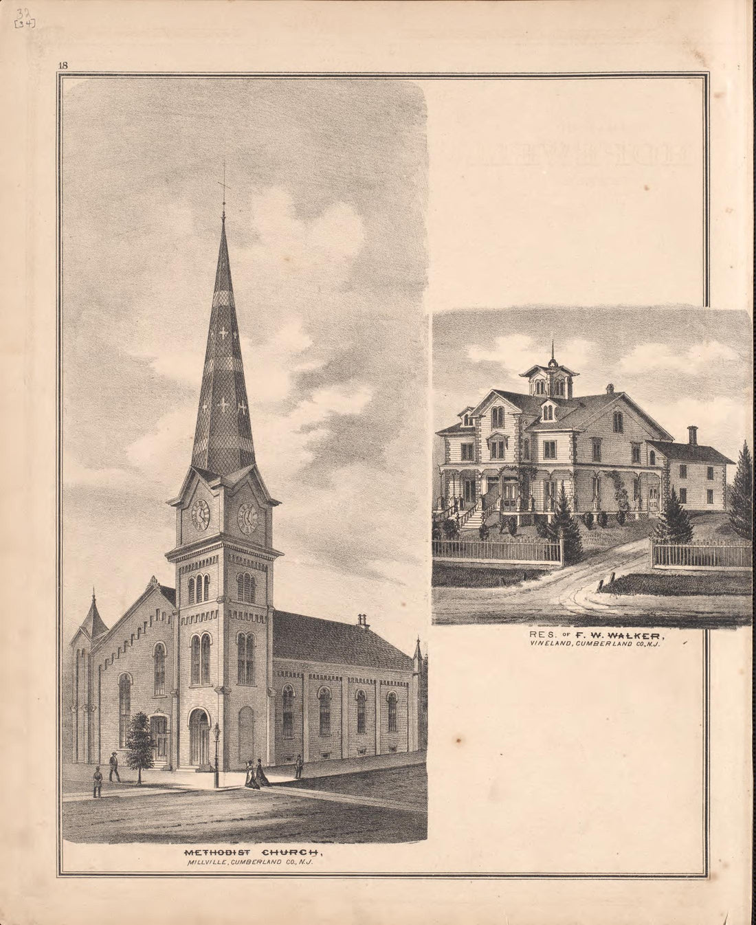 2 Views of Property from Combination Atlas Map of Cumberland County, New Jersey 1876 by Relic Map Company