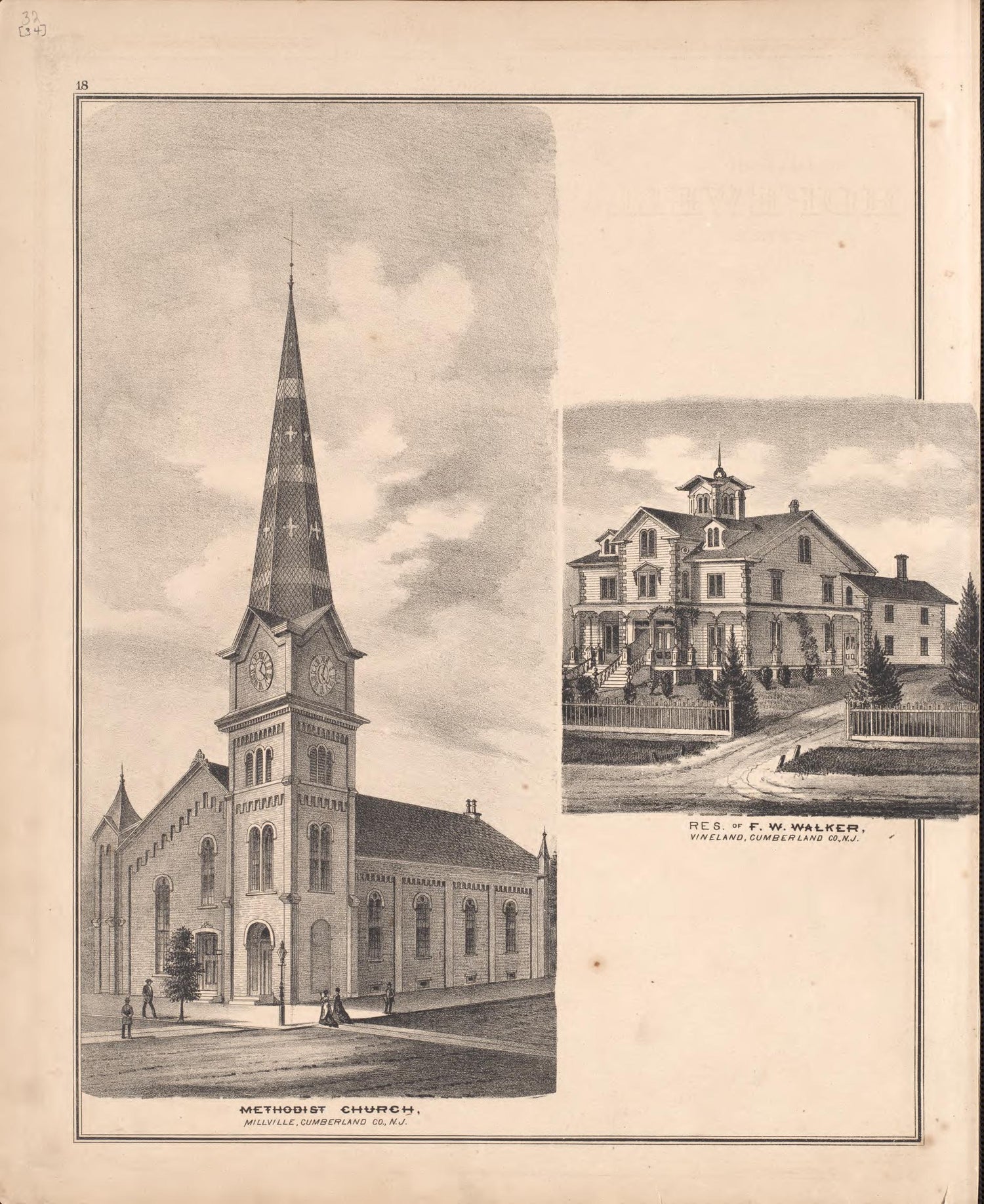 2 Views of Property from Combination Atlas Map of Cumberland County, New Jersey 1876 by Relic Map Company