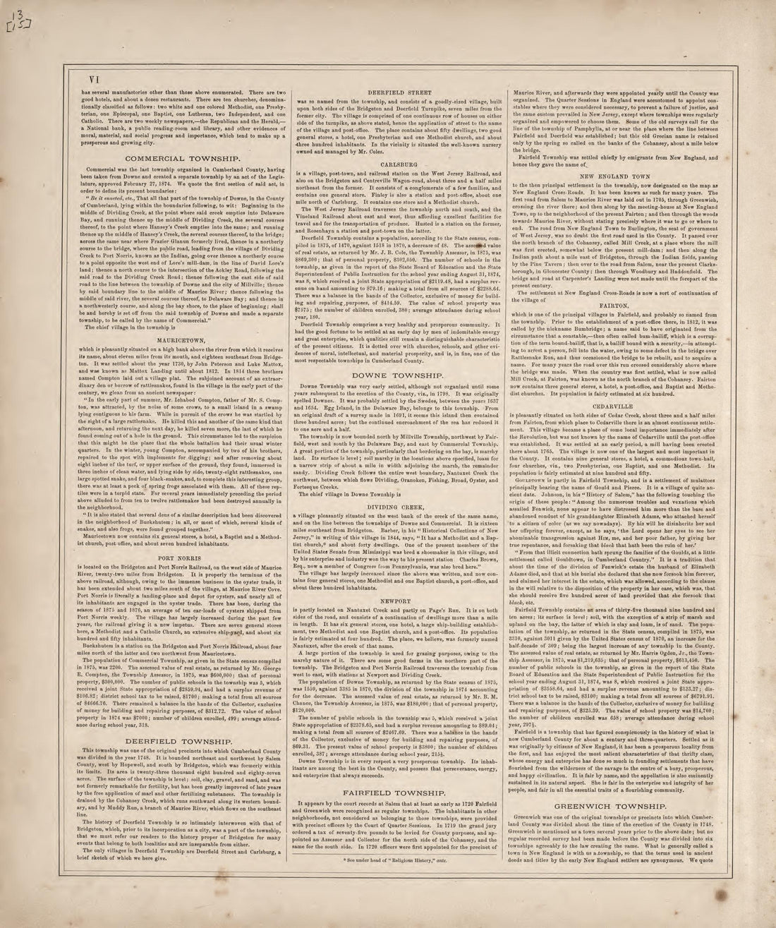 History of the Cities, Villages and Townships of the County - 2 from Combination Atlas Map of Cumberland County, New Jersey 1876 by Relic Map Company