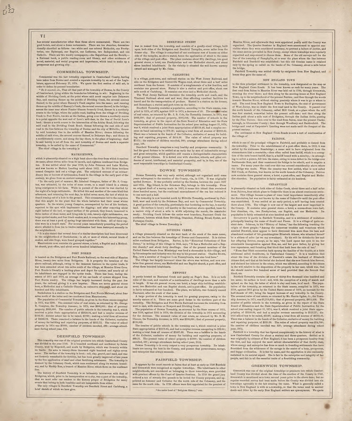 History of the Cities, Villages and Townships of the County - 2 from Combination Atlas Map of Cumberland County, New Jersey 1876 by Relic Map Company