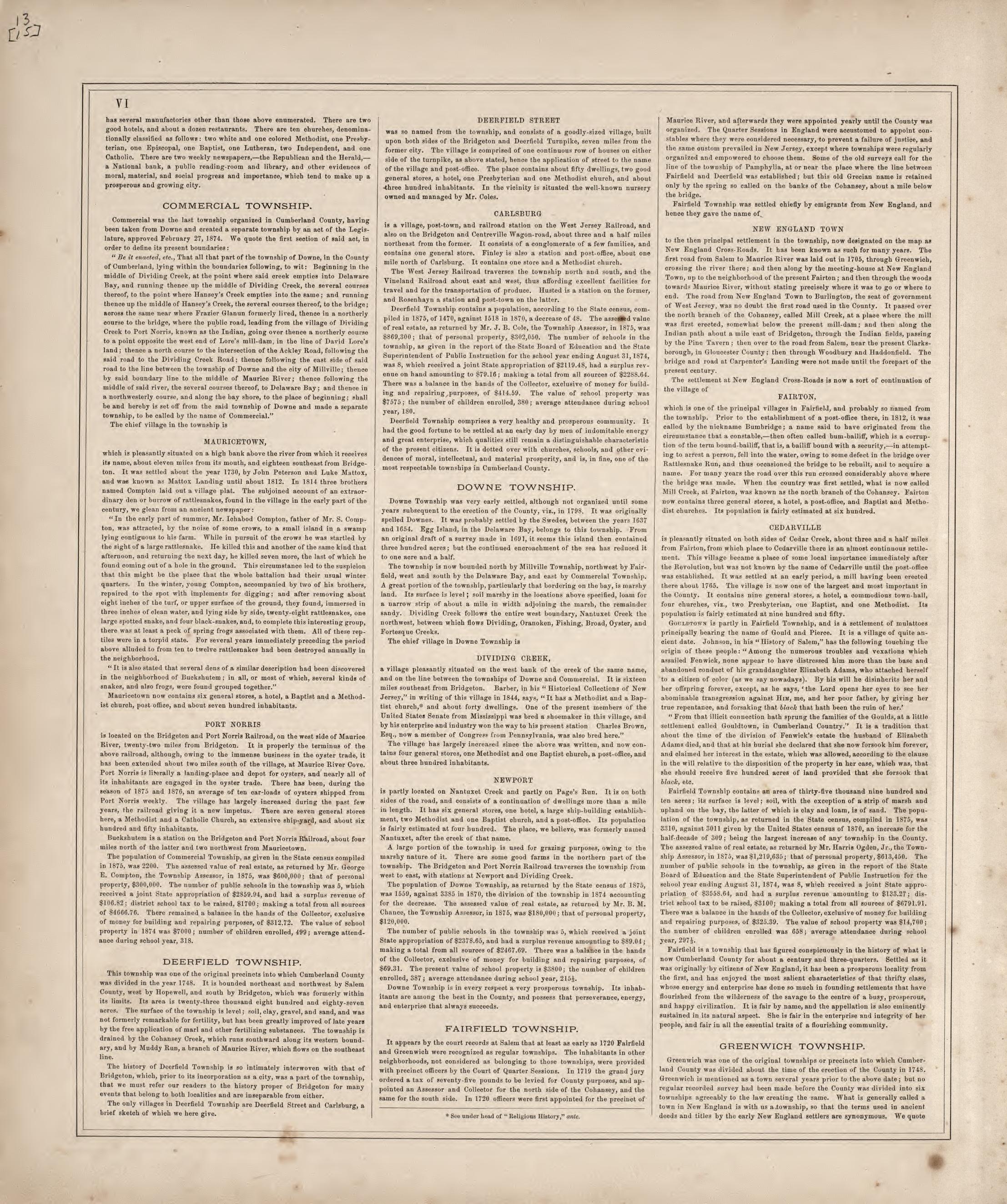 History of the Cities, Villages and Townships of the County - 2 from Combination Atlas Map of Cumberland County, New Jersey 1876 by Relic Map Company
