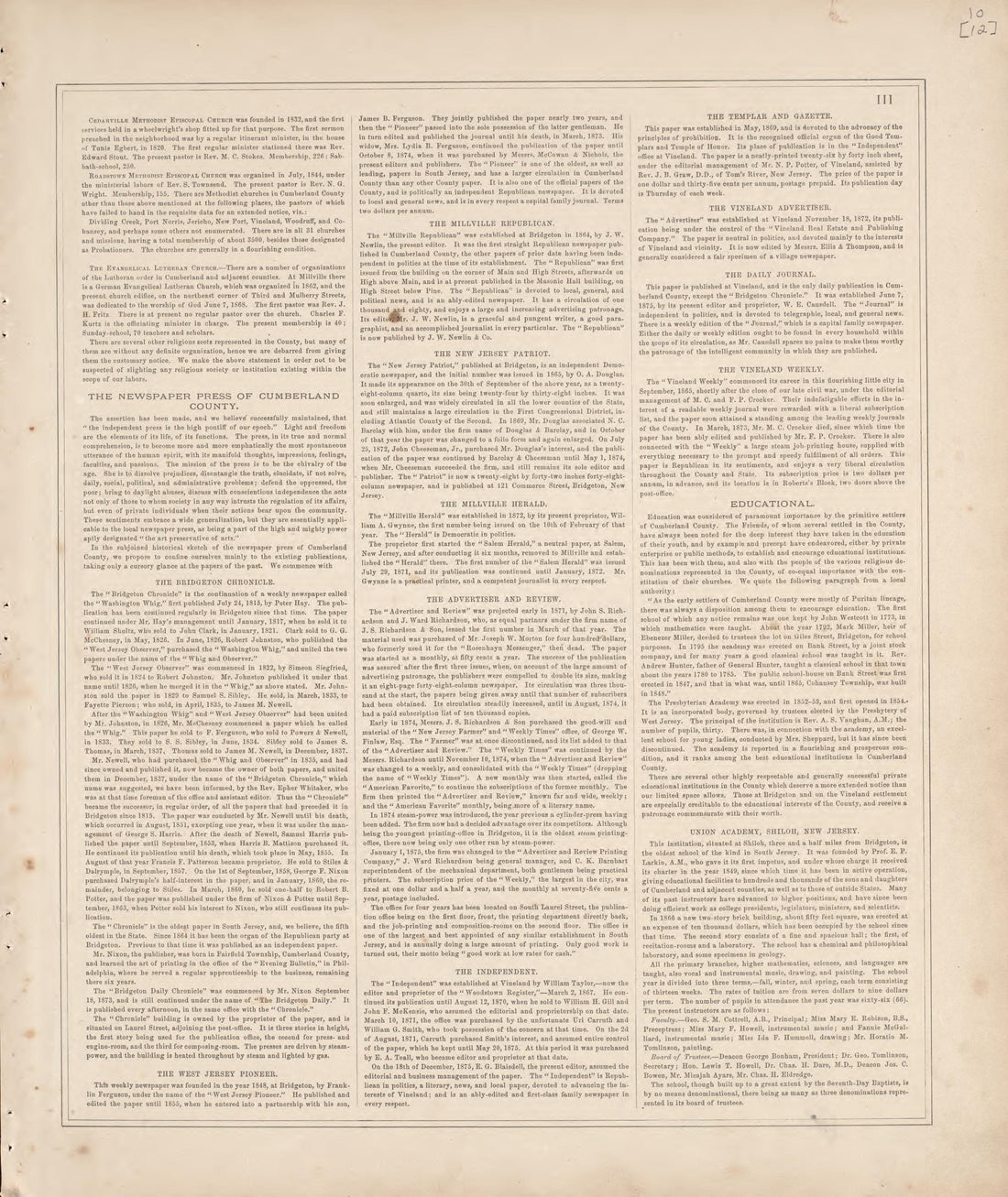 History of County - 3 from Combination Atlas Map of Cumberland County, New Jersey 1876 by Relic Map Company