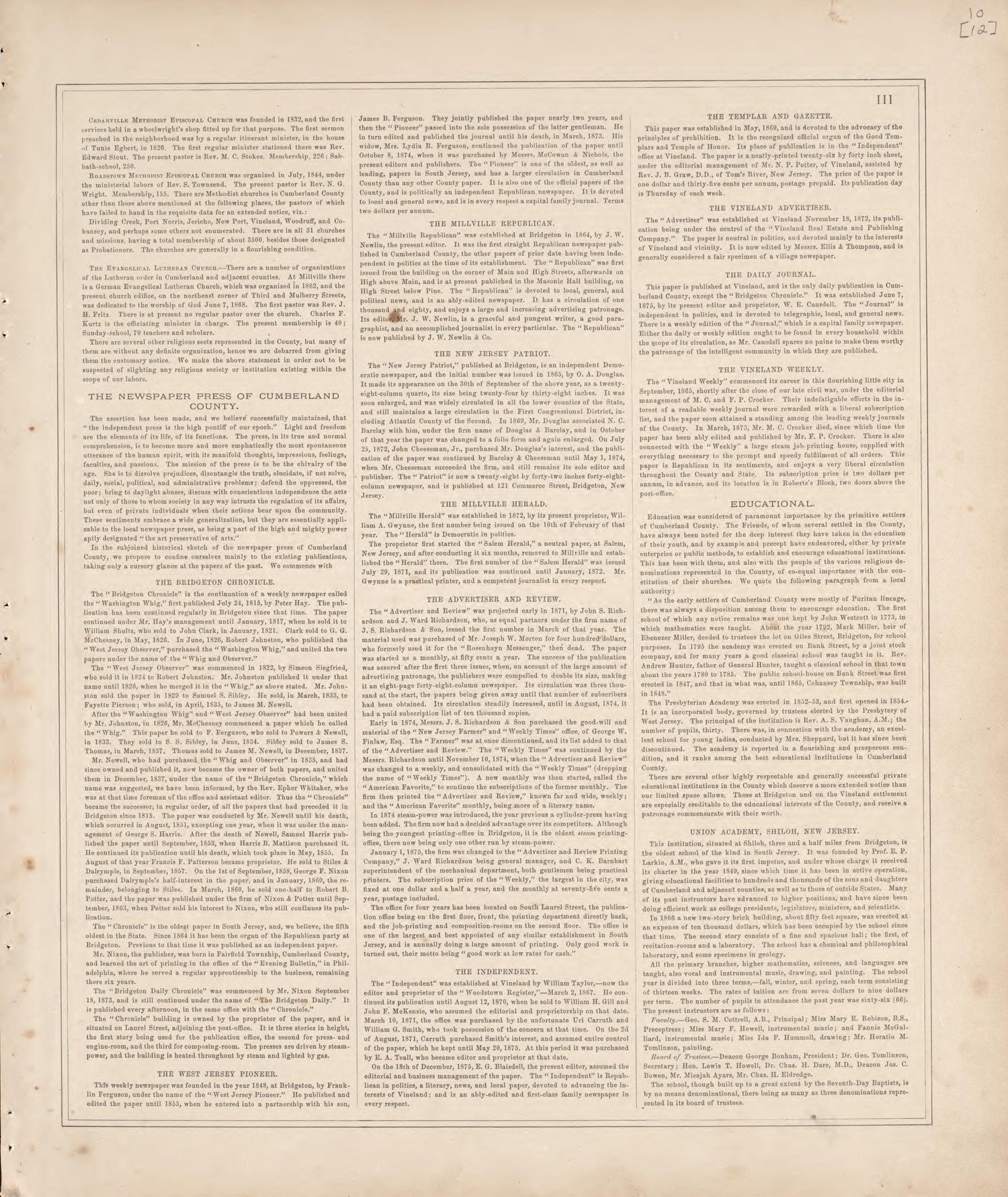 History of County - 3 from Combination Atlas Map of Cumberland County, New Jersey 1876 by Relic Map Company