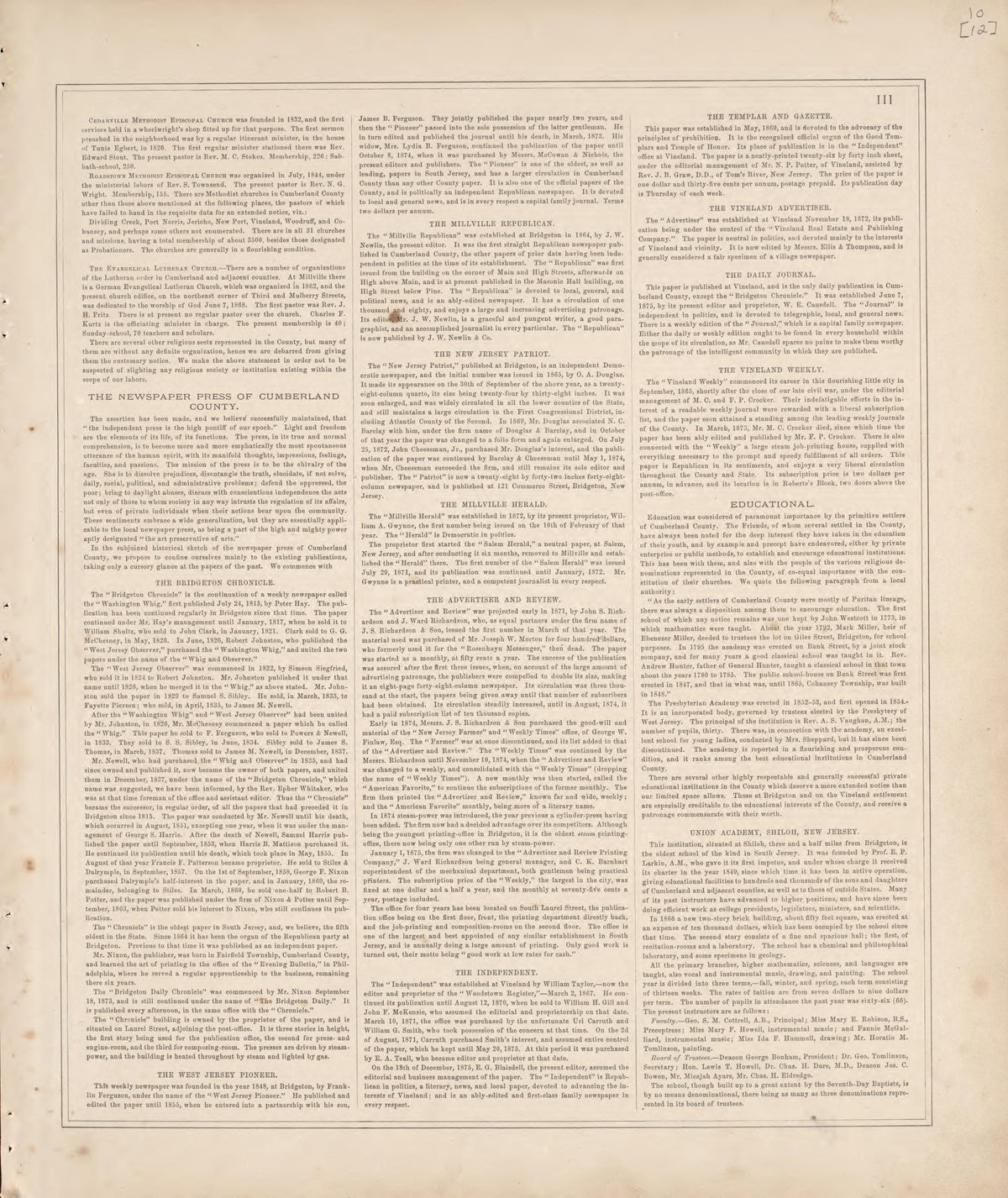 History of County - 3 from Combination Atlas Map of Cumberland County, New Jersey 1876 by Relic Map Company