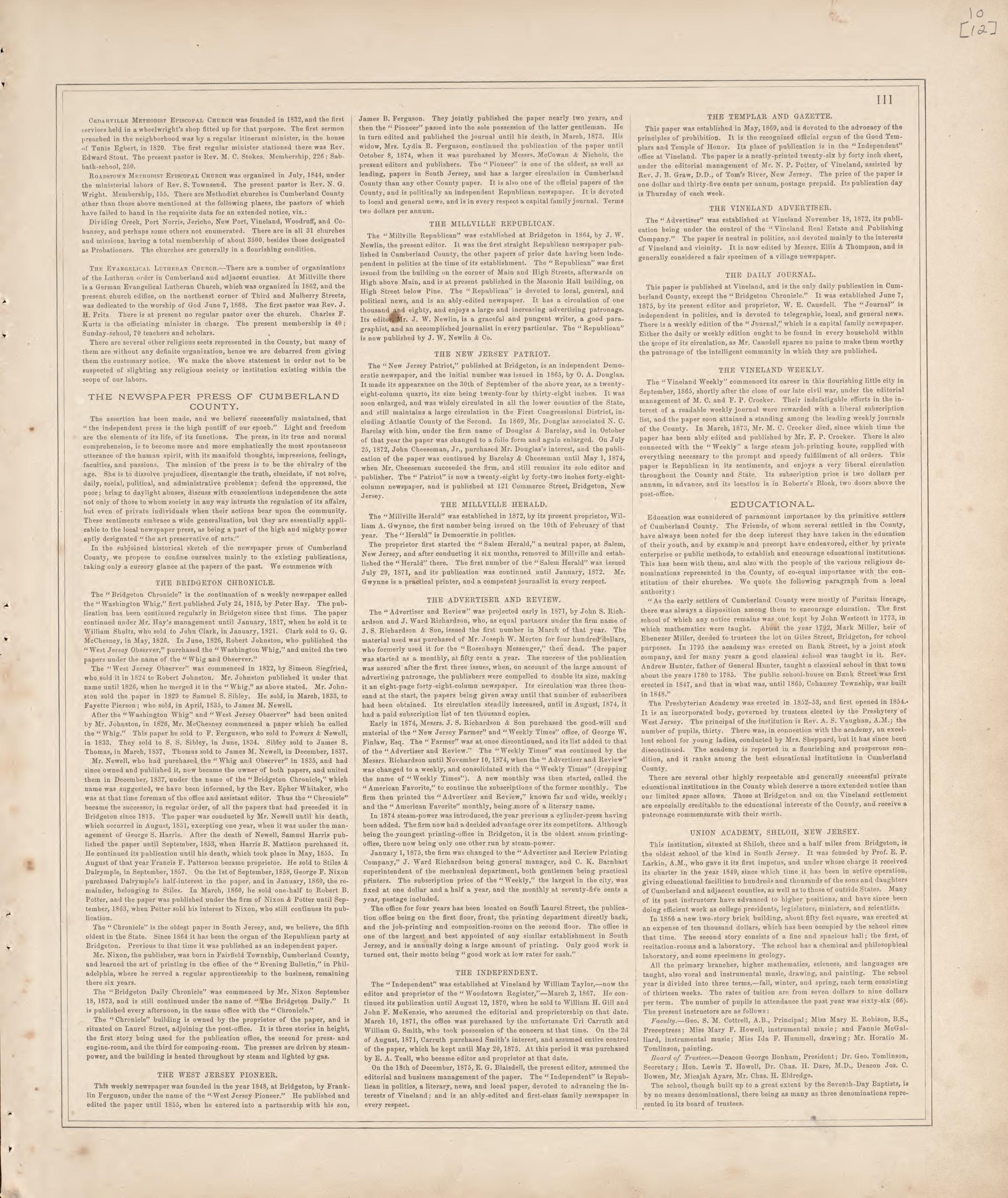History of County - 3 from Combination Atlas Map of Cumberland County, New Jersey 1876 by Relic Map Company