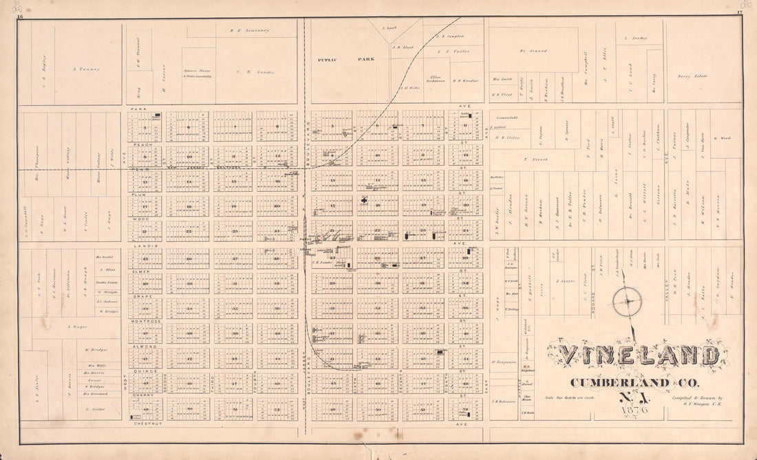Vineland from Combination Atlas Map of Cumberland County, New Jersey 1876 by Relic Map Company