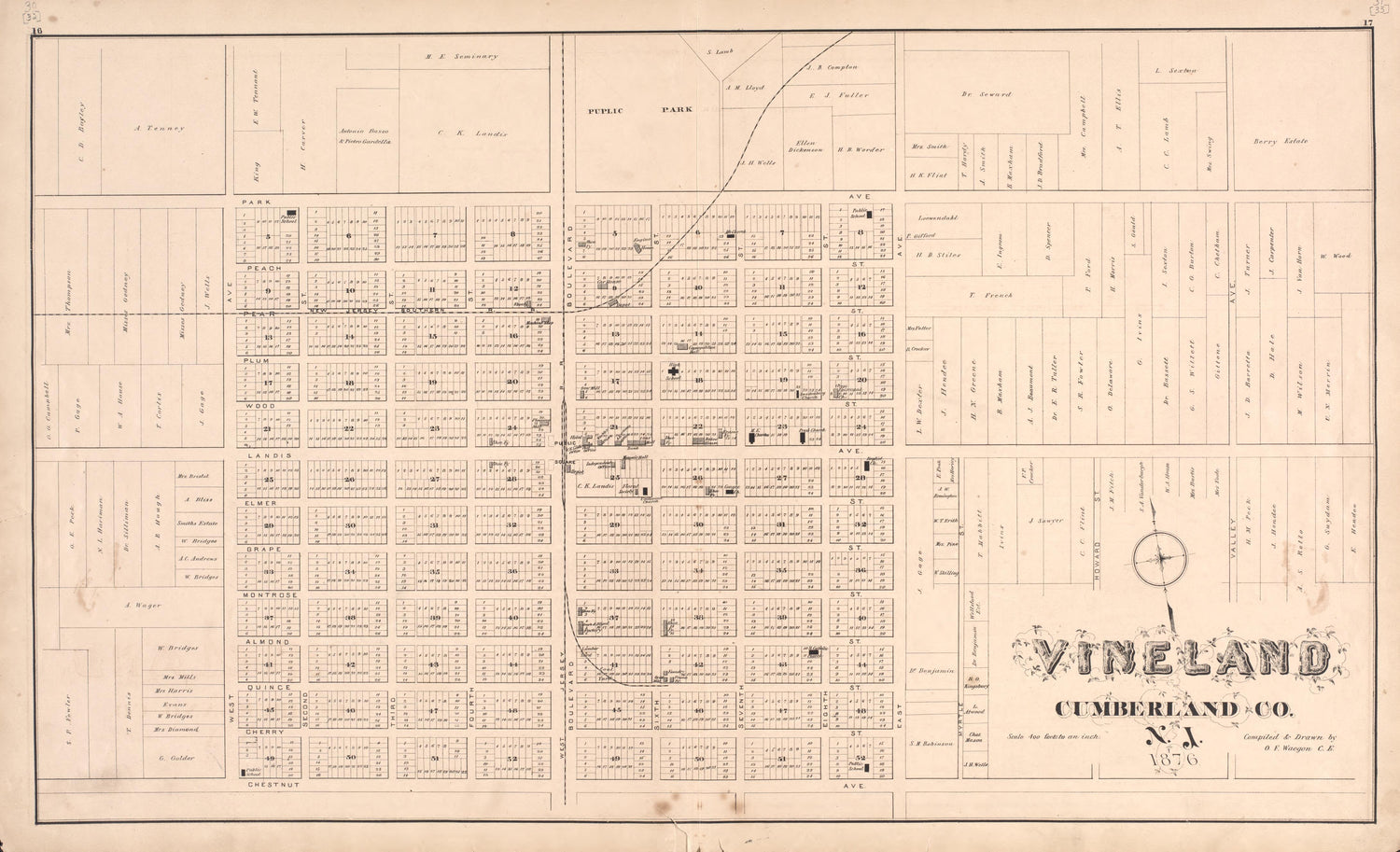 Vineland from Combination Atlas Map of Cumberland County, New Jersey 1876 by Relic Map Company