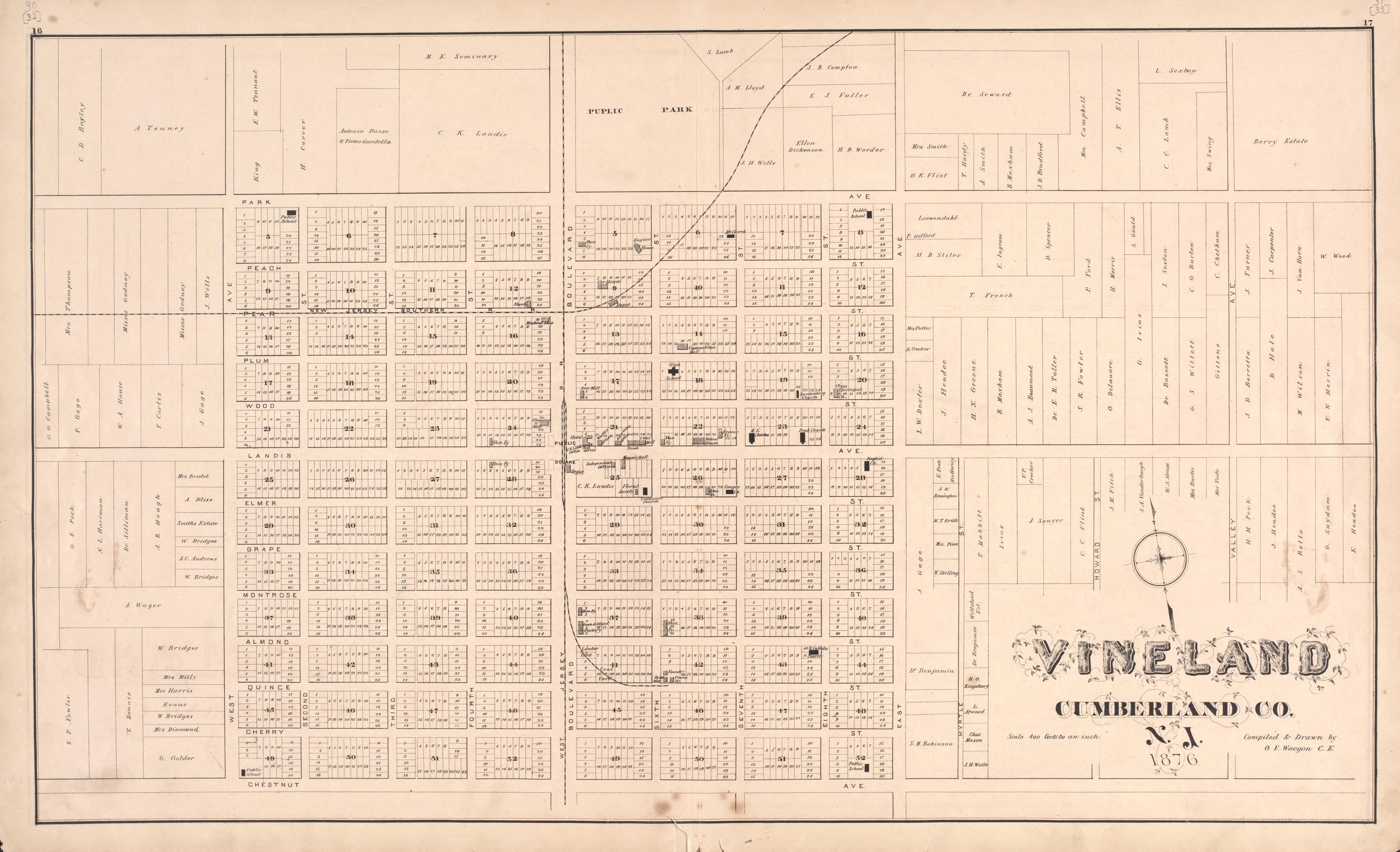 Vineland from Combination Atlas Map of Cumberland County, New Jersey 1876 by Relic Map Company