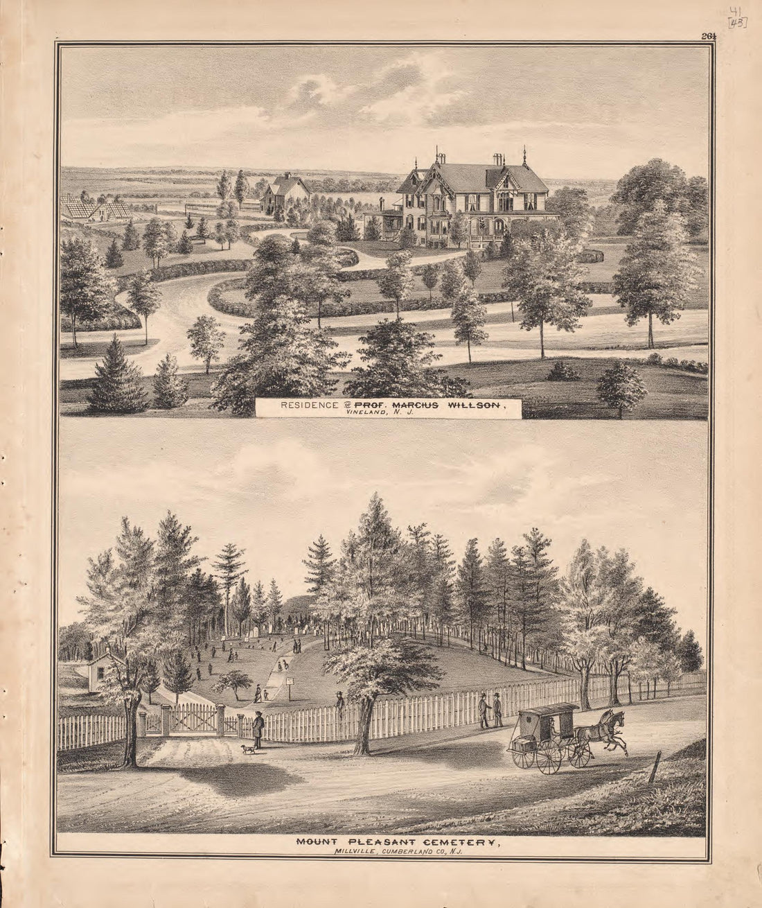 2 Views of Property from Combination Atlas Map of Cumberland County, New Jersey 1876 by Relic Map Company