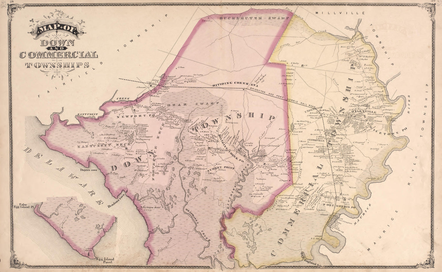 Down and Commerical Townships from Combination Atlas Map of Cumberland County, New Jersey 1876 by Relic Map Company