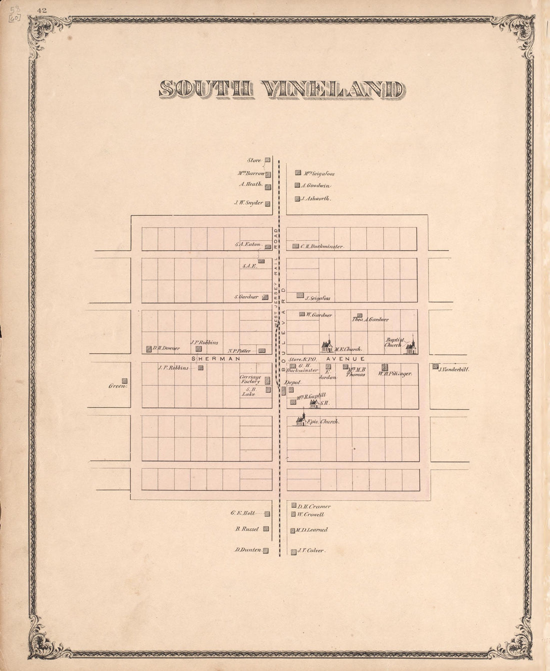 South Vineland from Combination Atlas Map of Cumberland County, New Jersey 1876 by Relic Map Company