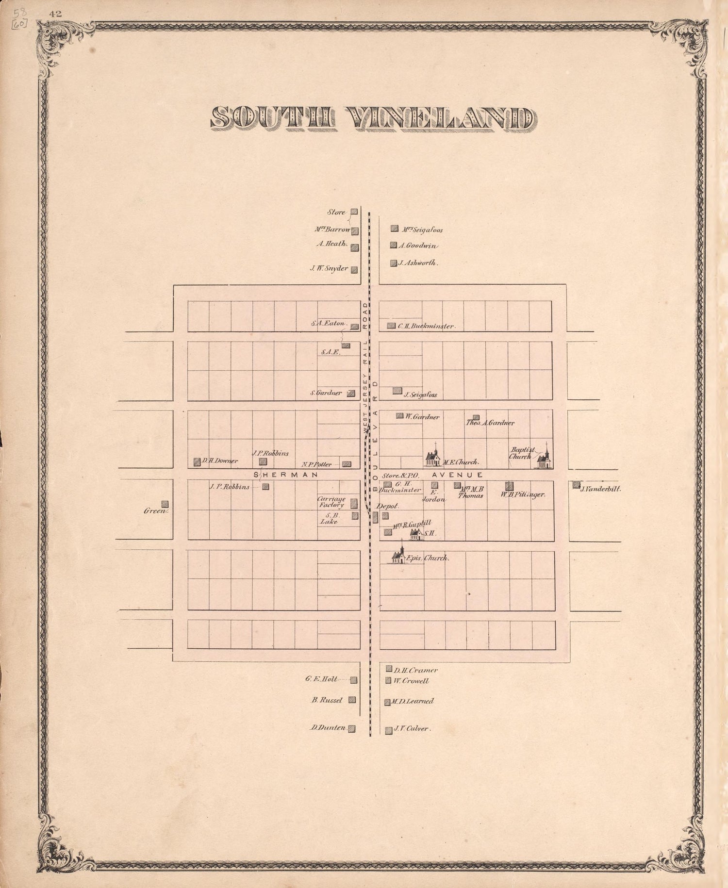 South Vineland from Combination Atlas Map of Cumberland County, New Jersey 1876 by Relic Map Company