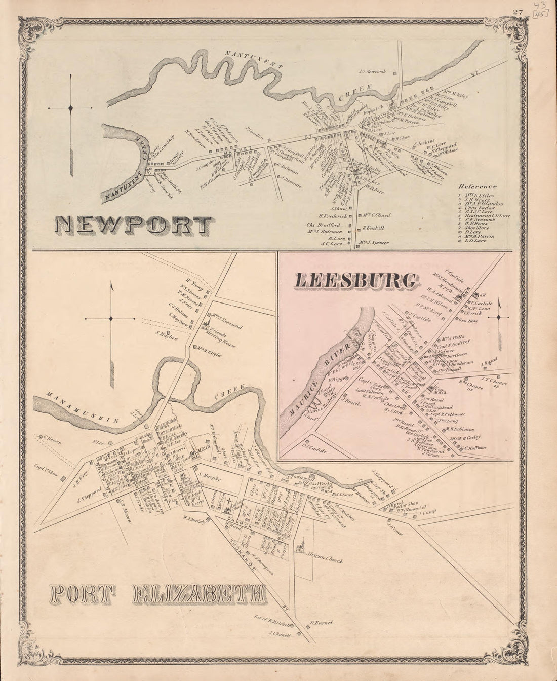 Newport, Leesburg, Port Elizabeth from Combination Atlas Map of Cumberland County, New Jersey 1876 by Relic Map Company