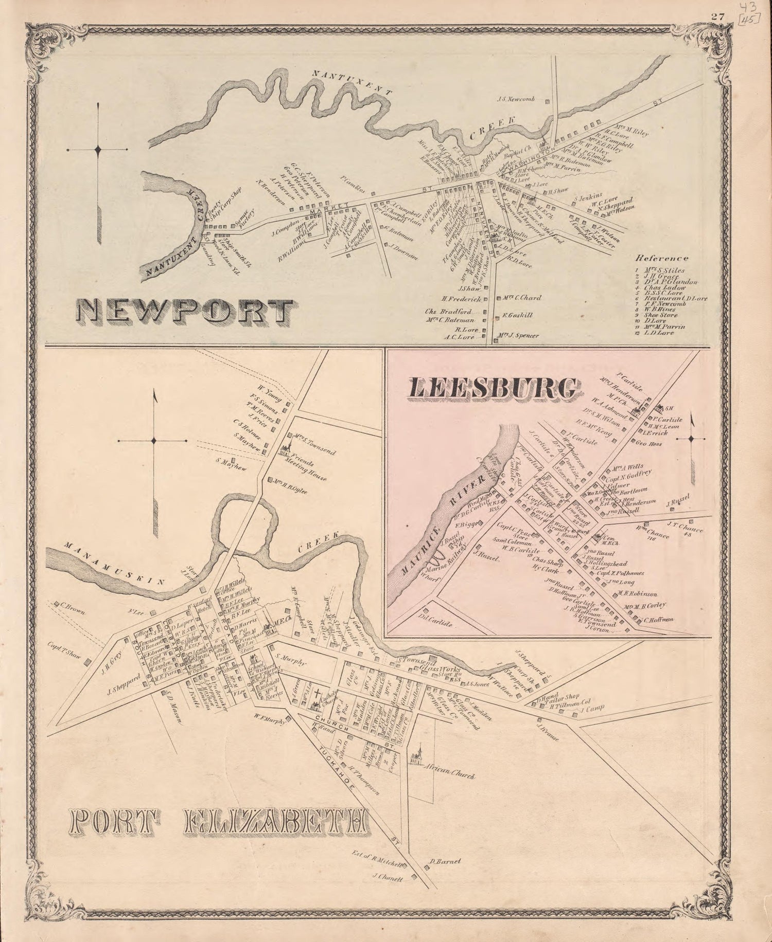 Newport, Leesburg, Port Elizabeth from Combination Atlas Map of Cumberland County, New Jersey 1876 by Relic Map Company