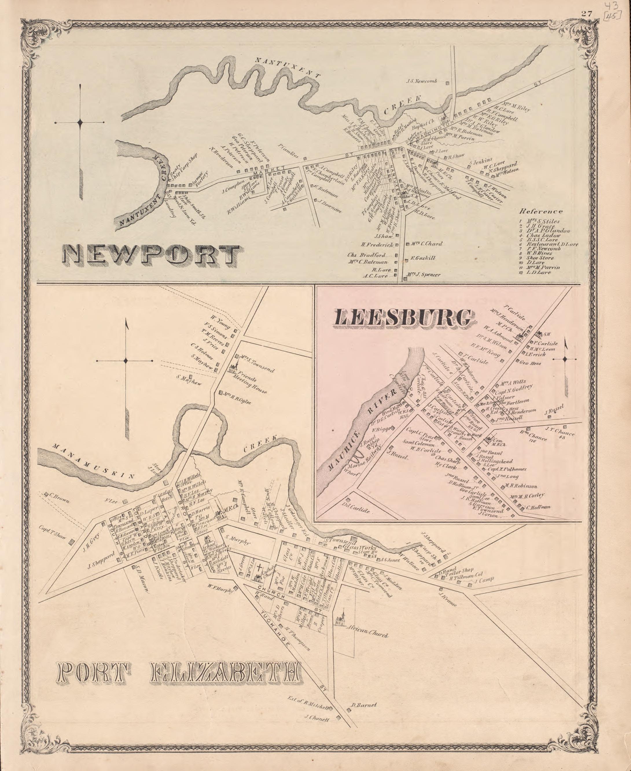 Newport, Leesburg, Port Elizabeth from Combination Atlas Map of Cumberland County, New Jersey 1876 by Relic Map Company