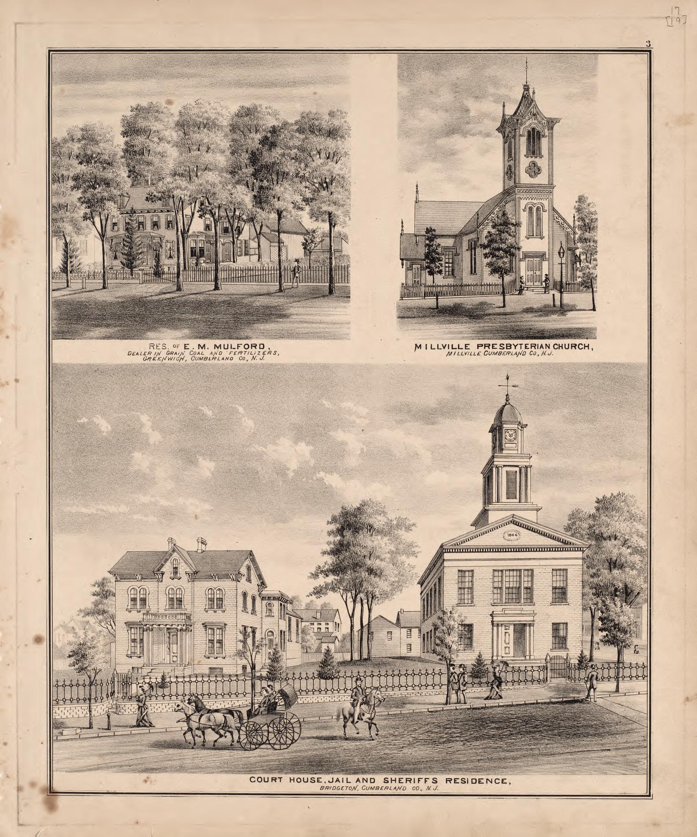 3 Views of Property from Combination Atlas Map of Cumberland County, New Jersey 1876 by Relic Map Company