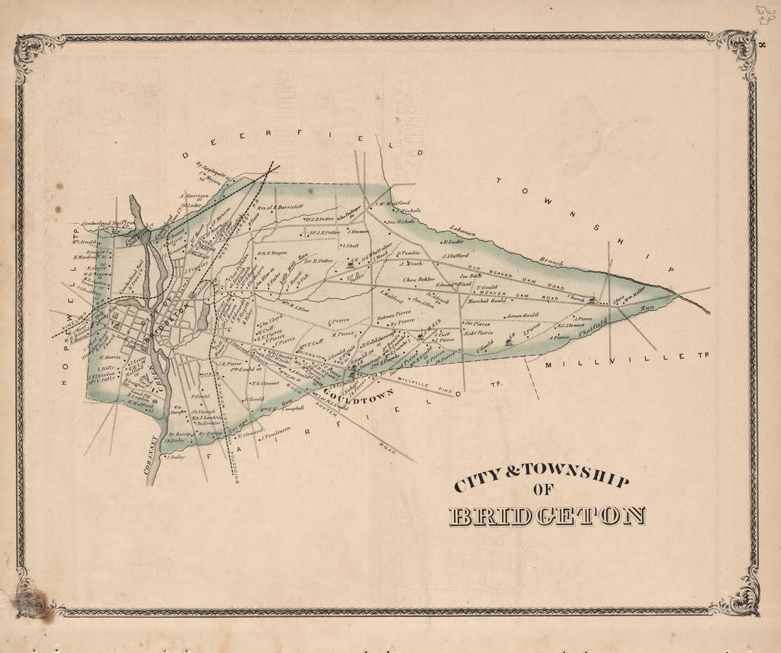 City and Township of Bridgeton from Combination Atlas Map of Cumberland County, New Jersey 1876 by Relic Map Company