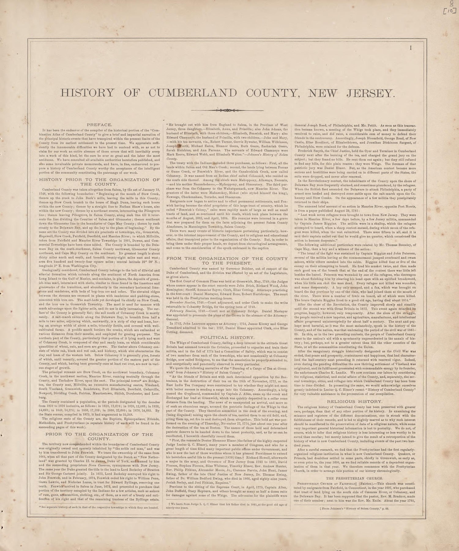 History of County - 1 from Combination Atlas Map of Cumberland County, New Jersey 1876 by Relic Map Company