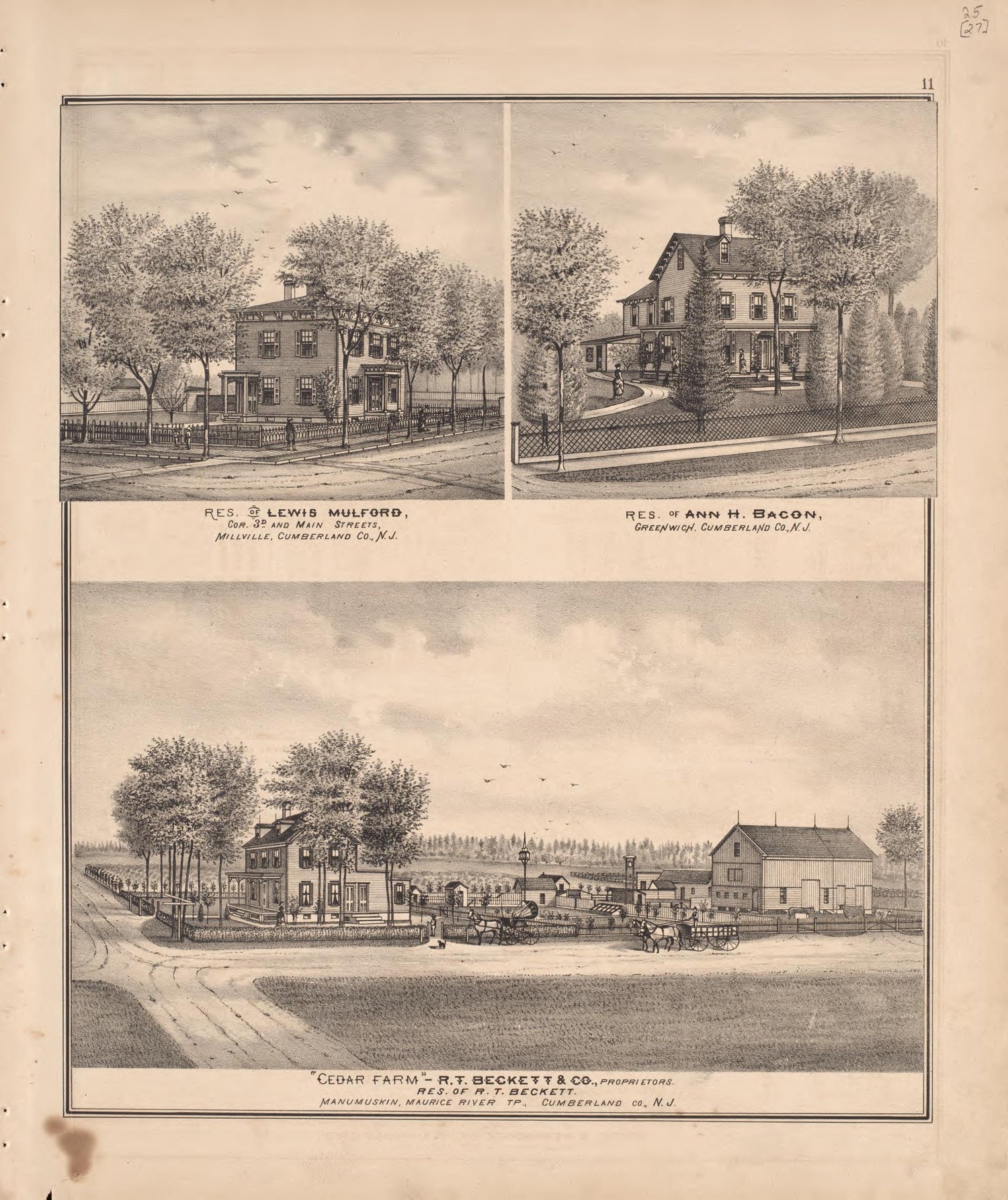 3 Views of Property from Combination Atlas Map of Cumberland County, New Jersey 1876 by Relic Map Company