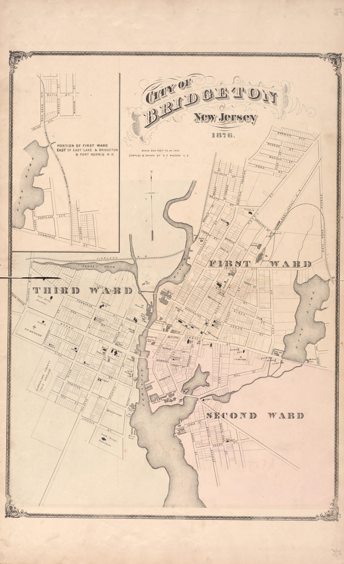 Bridgeton from Combination Atlas Map of Cumberland County, New Jersey 1876 by Relic Map Company