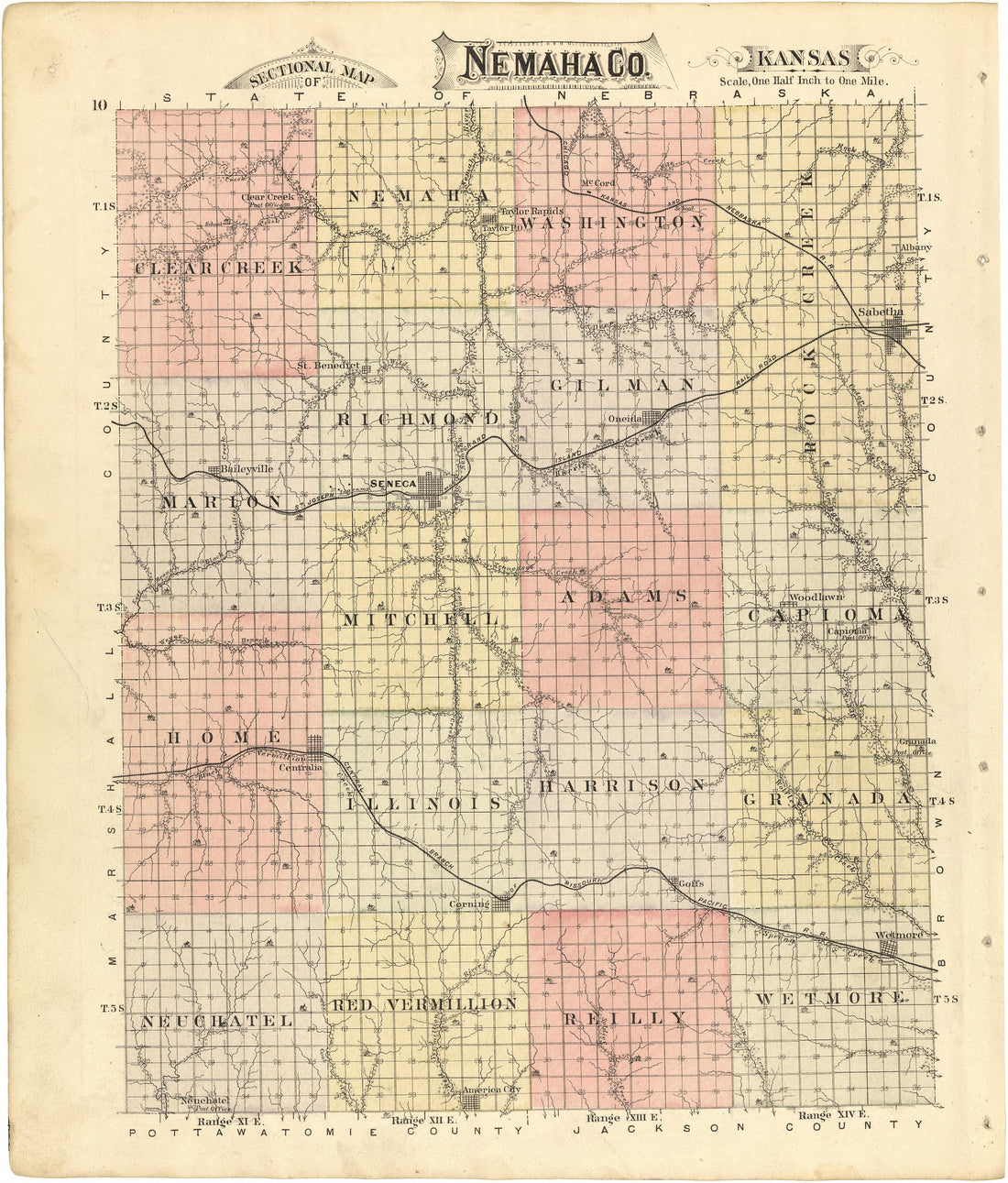 Sectional Map of Nemaha County, Kansas from Meacham&