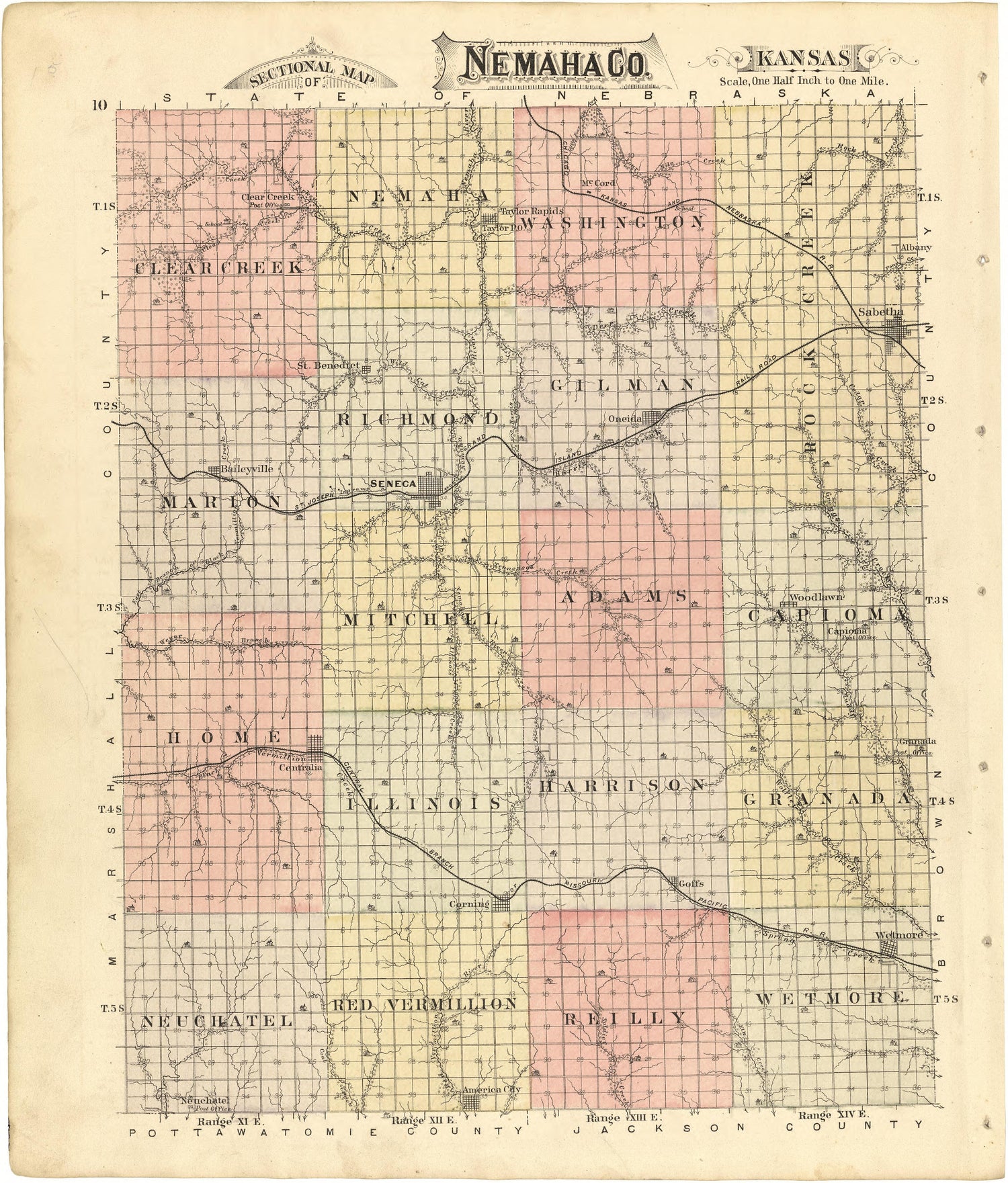 Sectional Map of Nemaha County, Kansas from Meacham&