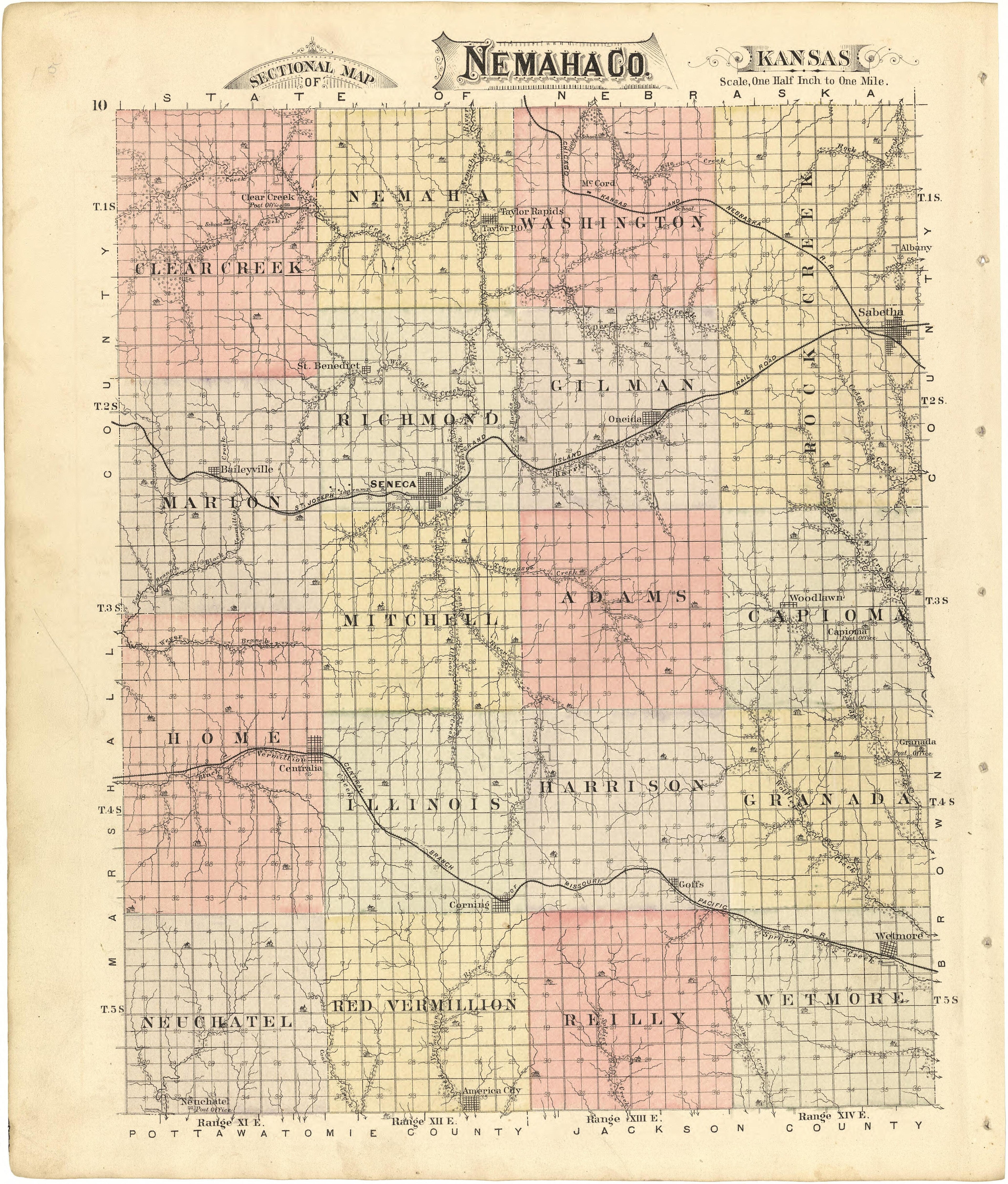 Sectional Map of Nemaha County, Kansas from Meacham&
