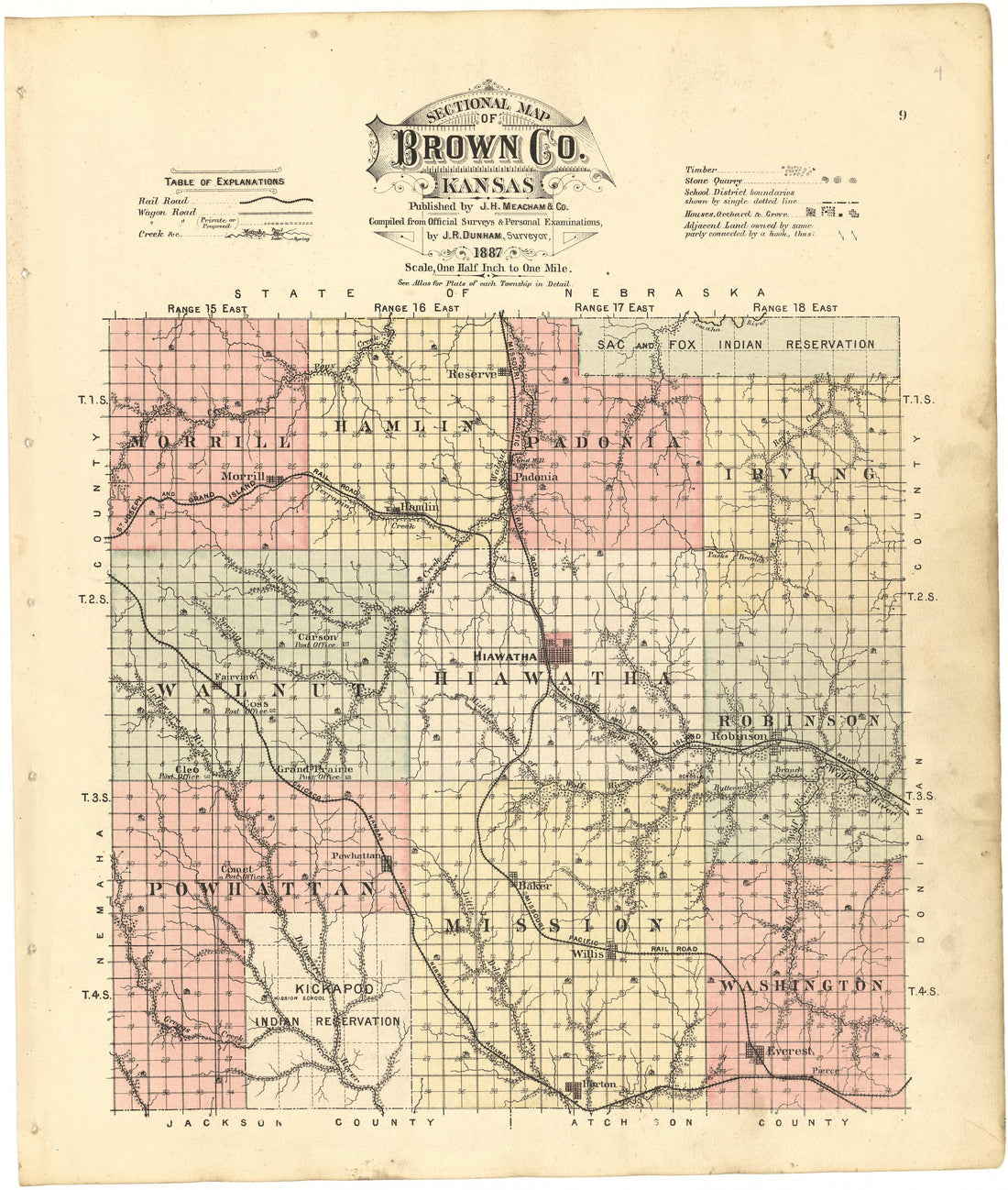 Sectional Map of Brown County, Kansas from Meacham&