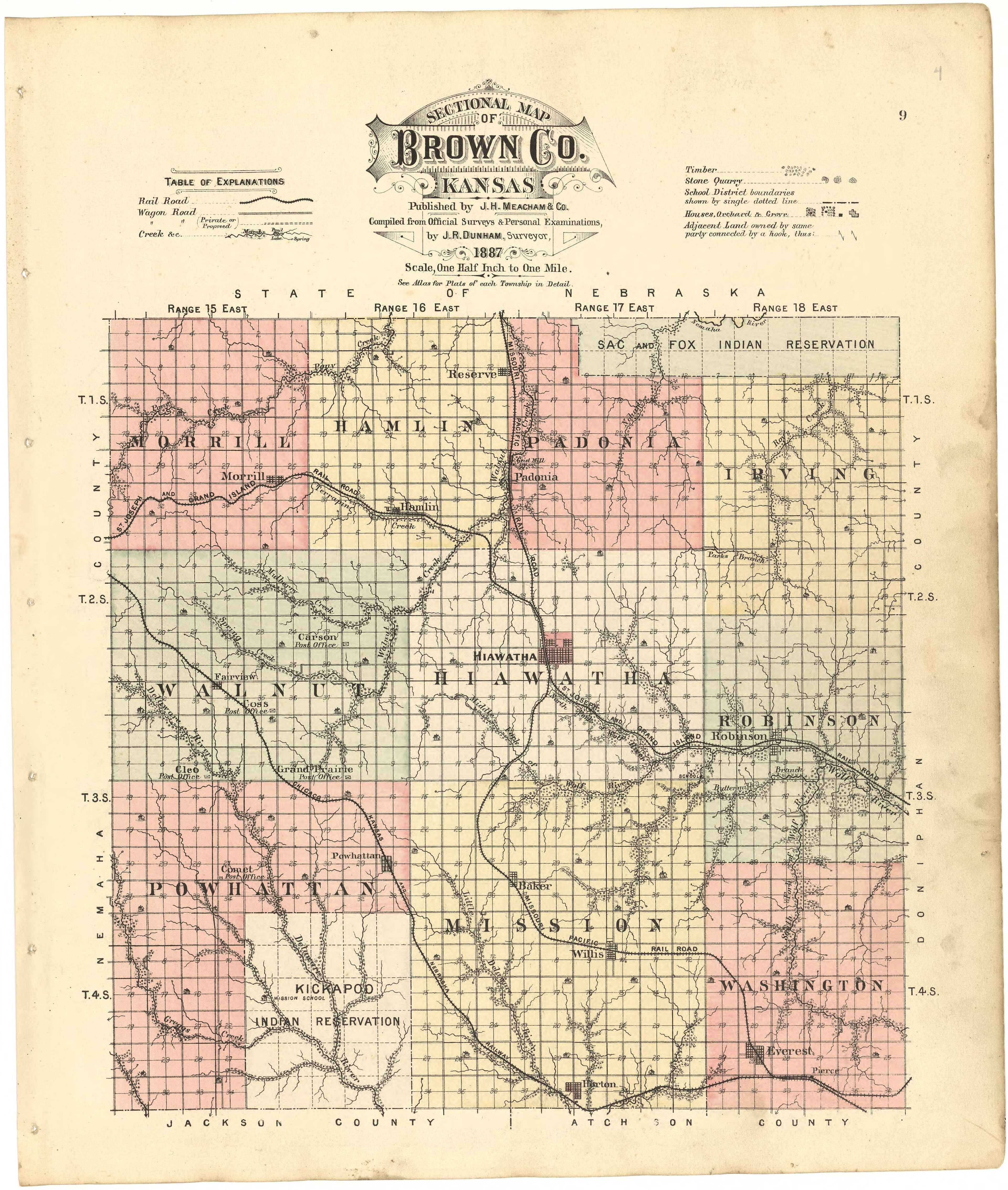 Sectional Map of Brown County, Kansas from Meacham&