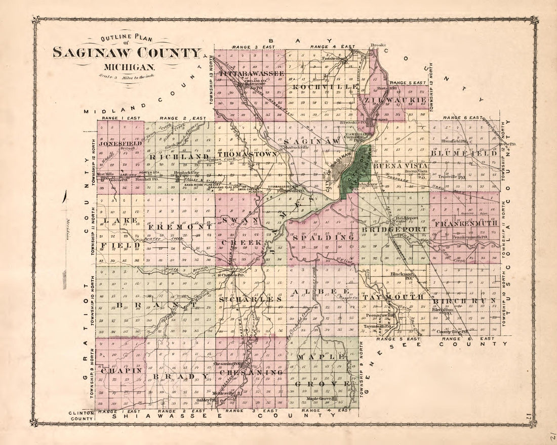 Outline Plan of Saginaw County from Atlas of Saginaw County, Michigan : from Recent and Actual Surveys and Records 1877 by Relic Map Company
