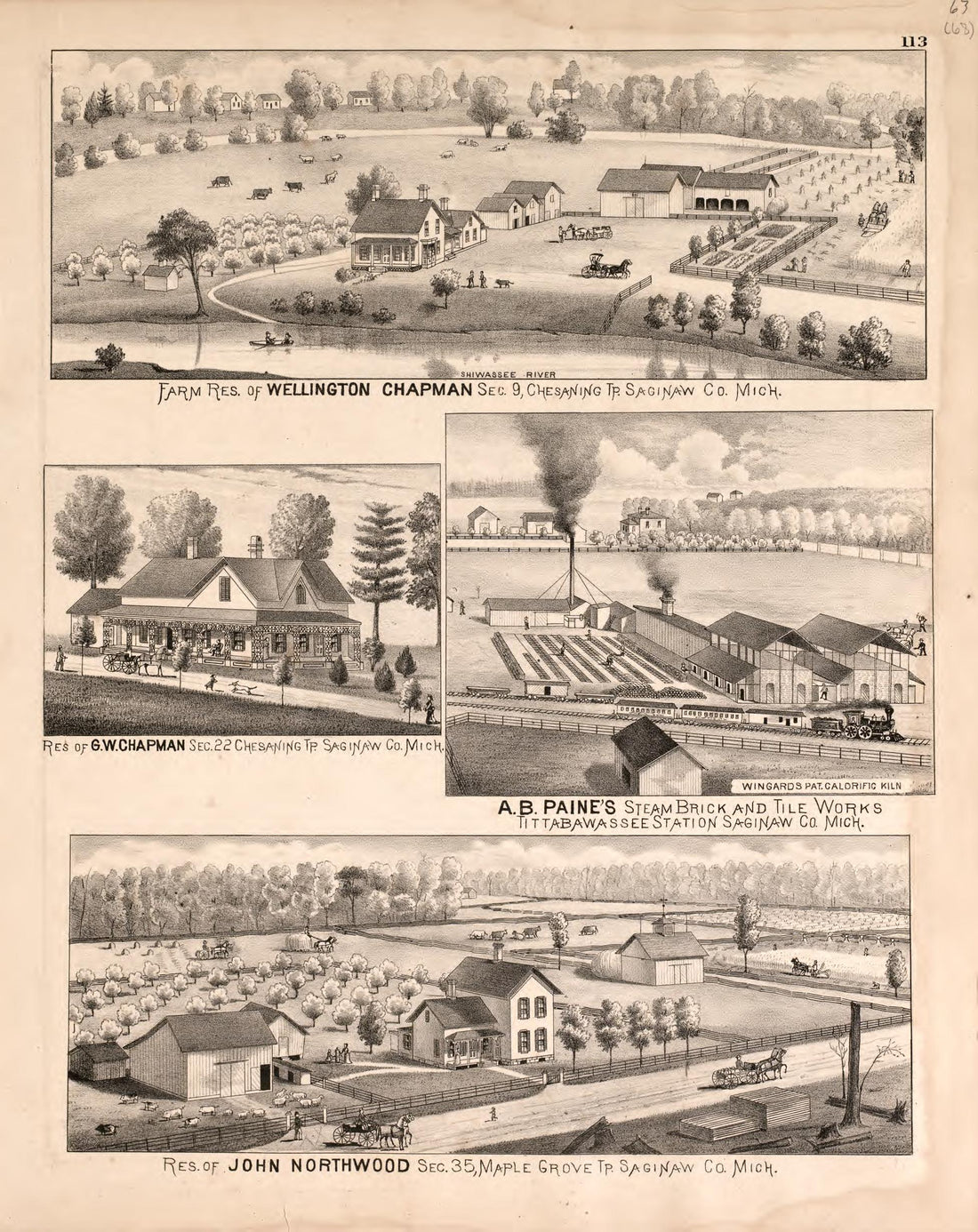 4 Views from Atlas of Saginaw County, Michigan : from Recent and Actual Surveys and Records 1877 by Relic Map Company