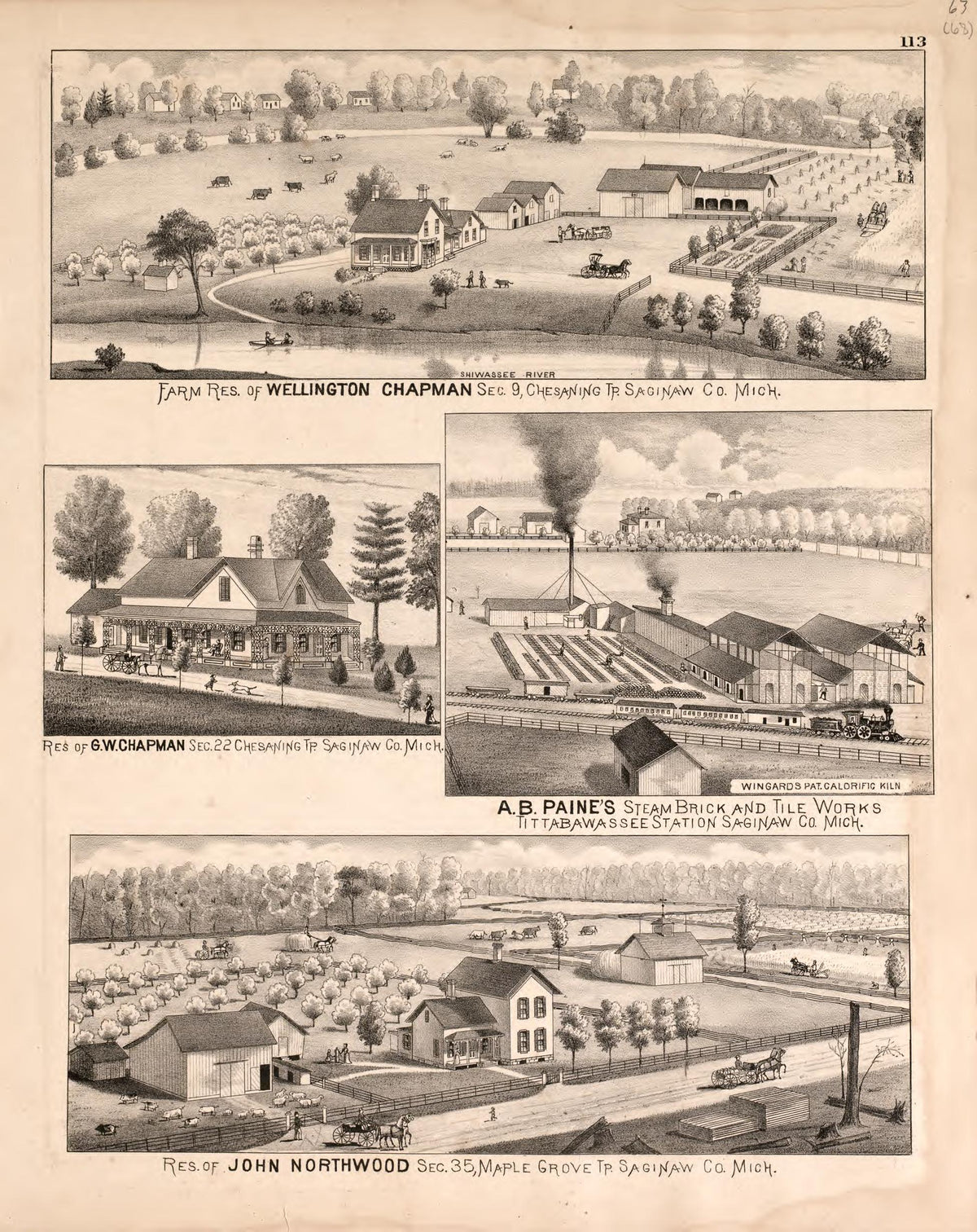 4 Views from Atlas of Saginaw County, Michigan : from Recent and Actual Surveys and Records 1877 by Relic Map Company