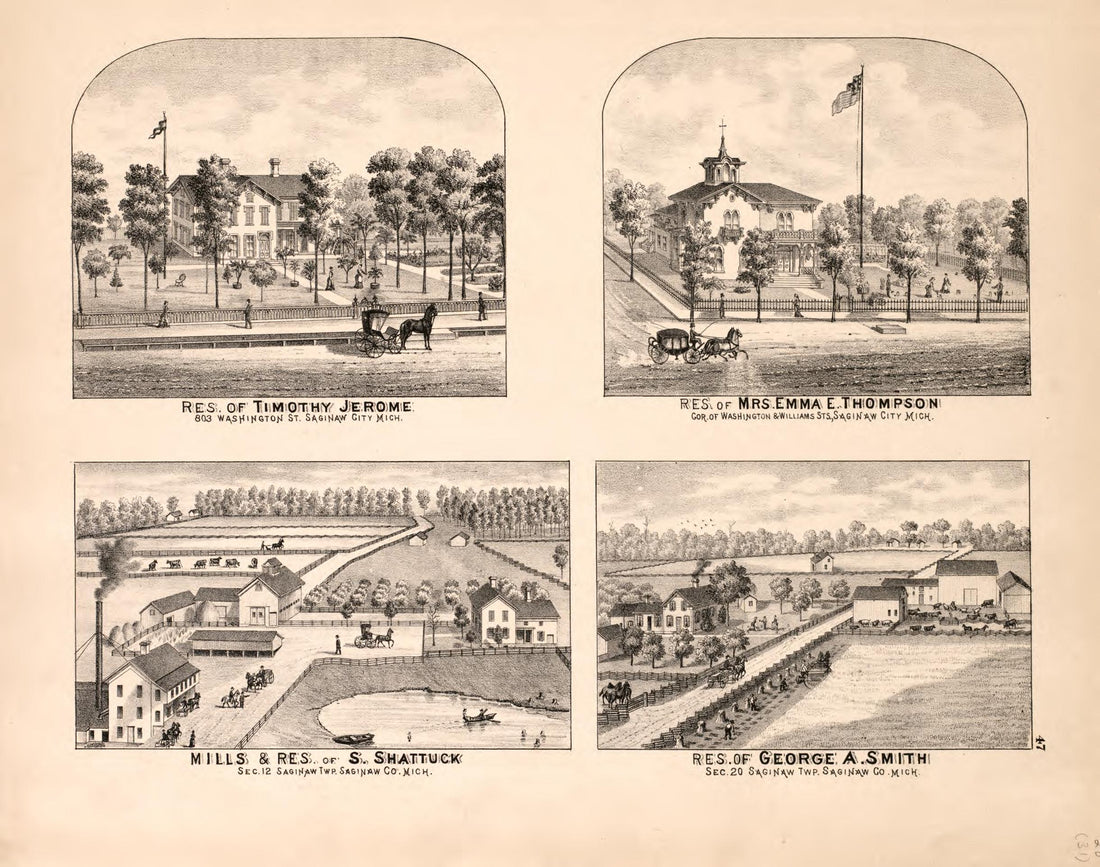 4 Views from Atlas of Saginaw County, Michigan : from Recent and Actual Surveys and Records 1877 by Relic Map Company