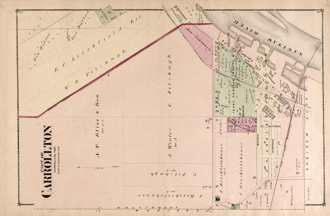 Part of Carrollton from Atlas of Saginaw County, Michigan : from Recent and Actual Surveys and Records 1877 by Relic Map Company