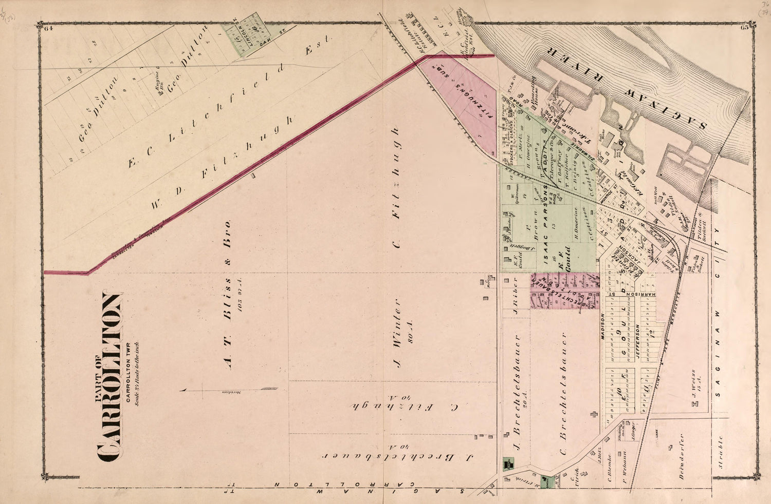 Part of Carrollton from Atlas of Saginaw County, Michigan : from Recent and Actual Surveys and Records 1877 by Relic Map Company