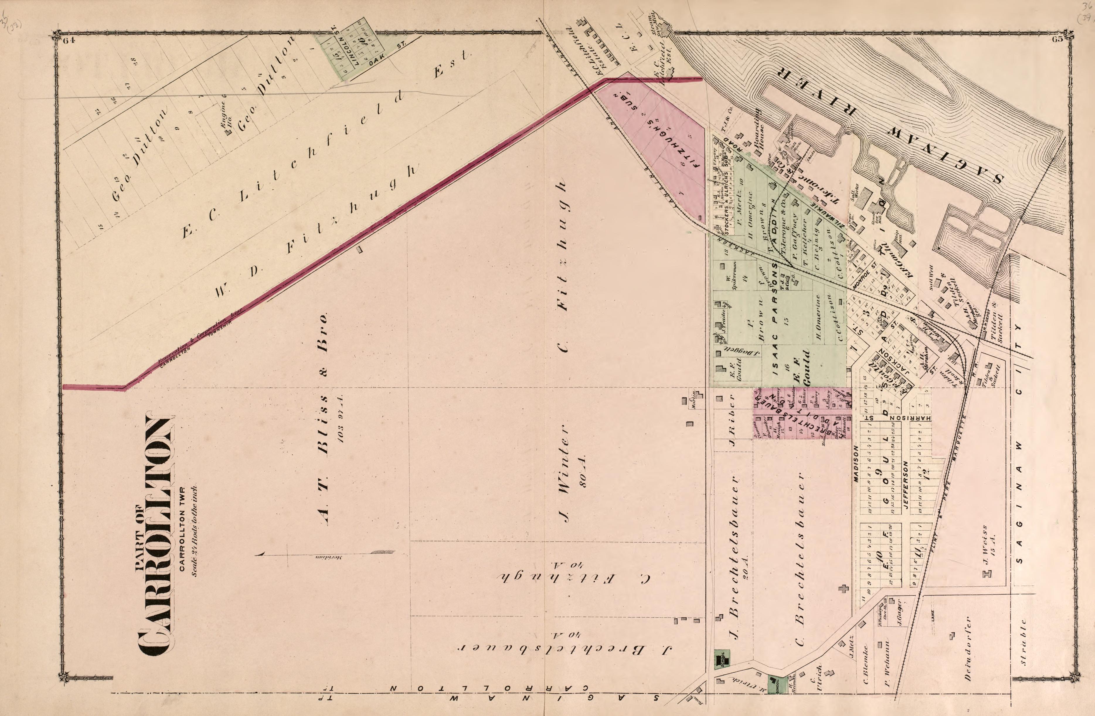 Part of Carrollton from Atlas of Saginaw County, Michigan : from Recent and Actual Surveys and Records 1877 by Relic Map Company