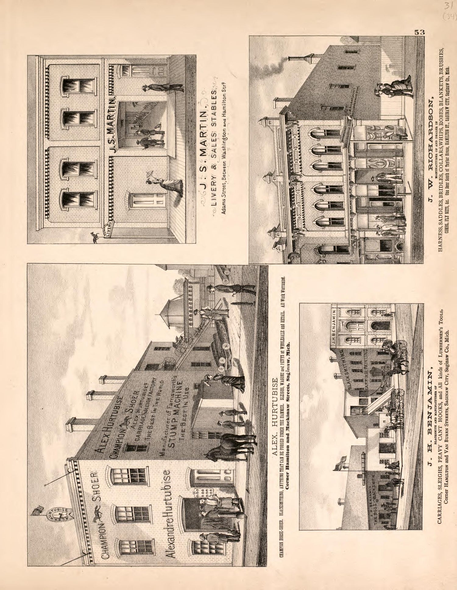 4 Views of Saginaw City from Atlas of Saginaw County, Michigan : from Recent and Actual Surveys and Records 1877 by Relic Map Company
