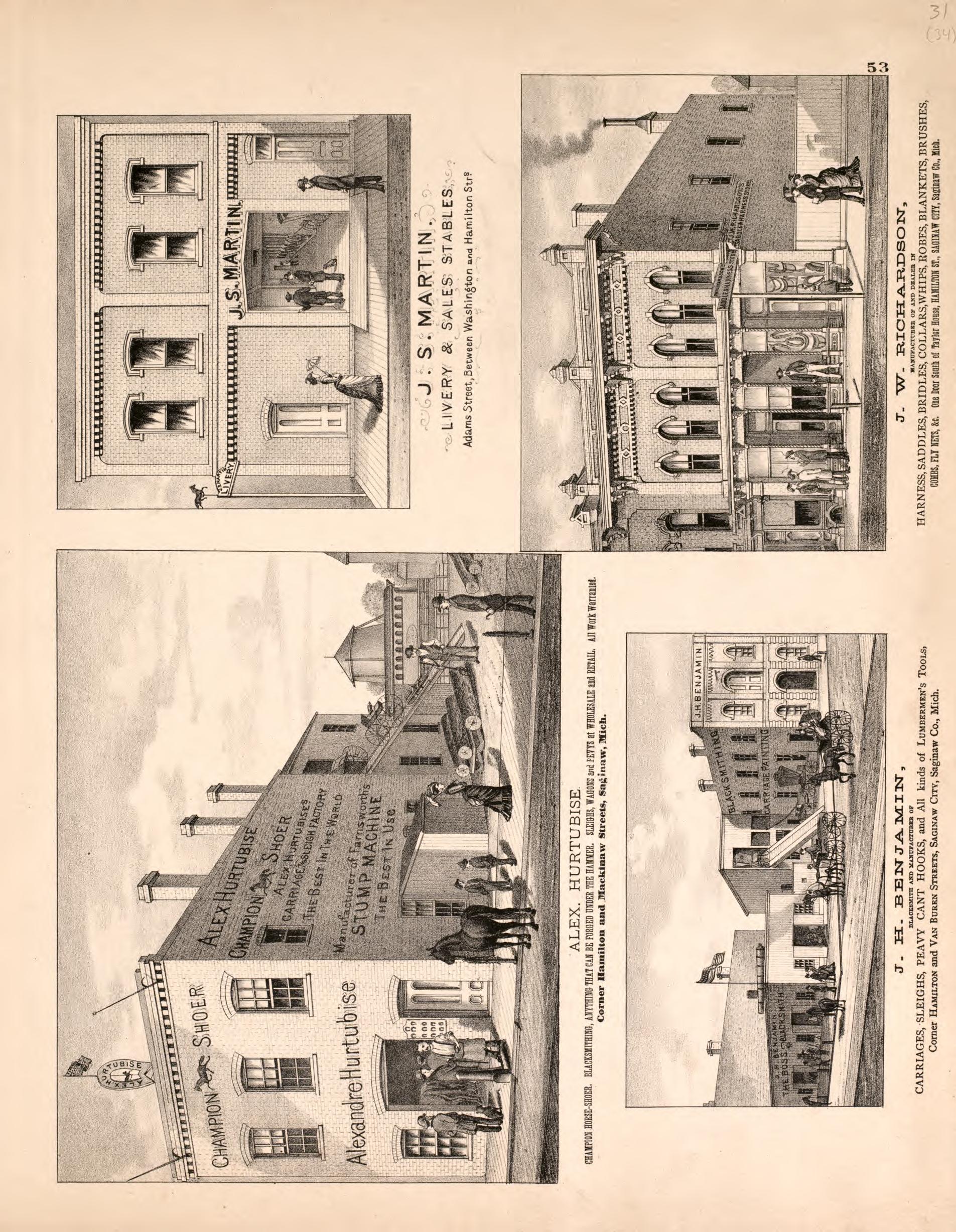 4 Views of Saginaw City from Atlas of Saginaw County, Michigan : from Recent and Actual Surveys and Records 1877 by Relic Map Company