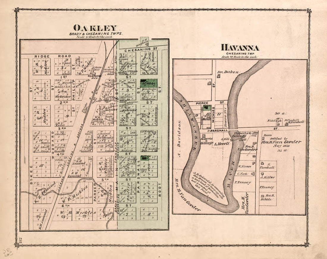 Oakley, Hawanna from Atlas of Saginaw County, Michigan : from Recent and Actual Surveys and Records 1877 by Relic Map Company