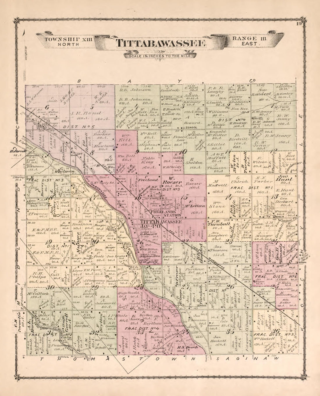 Tittabawassee Township from Atlas of Saginaw County, Michigan : from Recent and Actual Surveys and Records 1877 by Relic Map Company