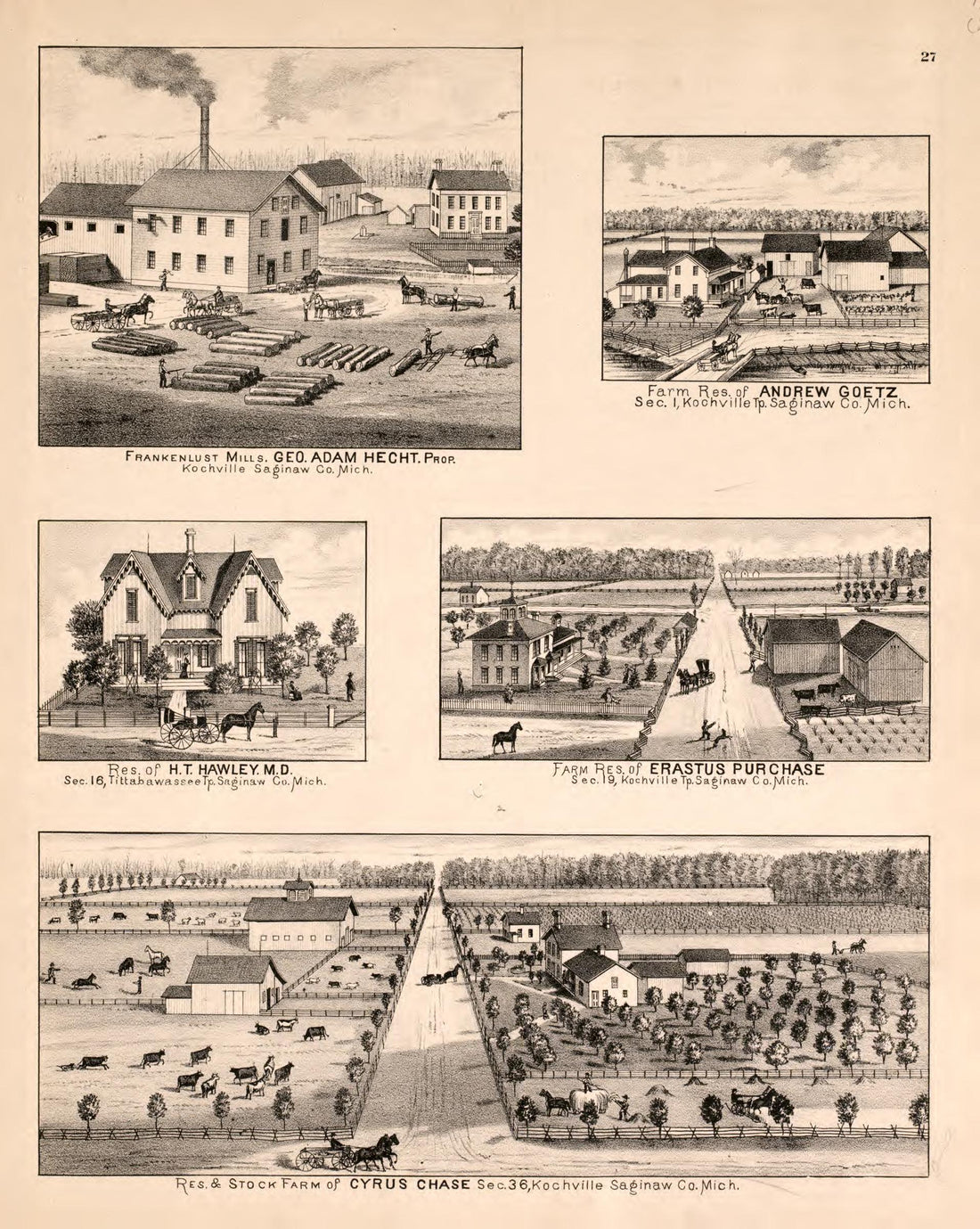 5 Views from Atlas of Saginaw County, Michigan : from Recent and Actual Surveys and Records 1877 by Relic Map Company