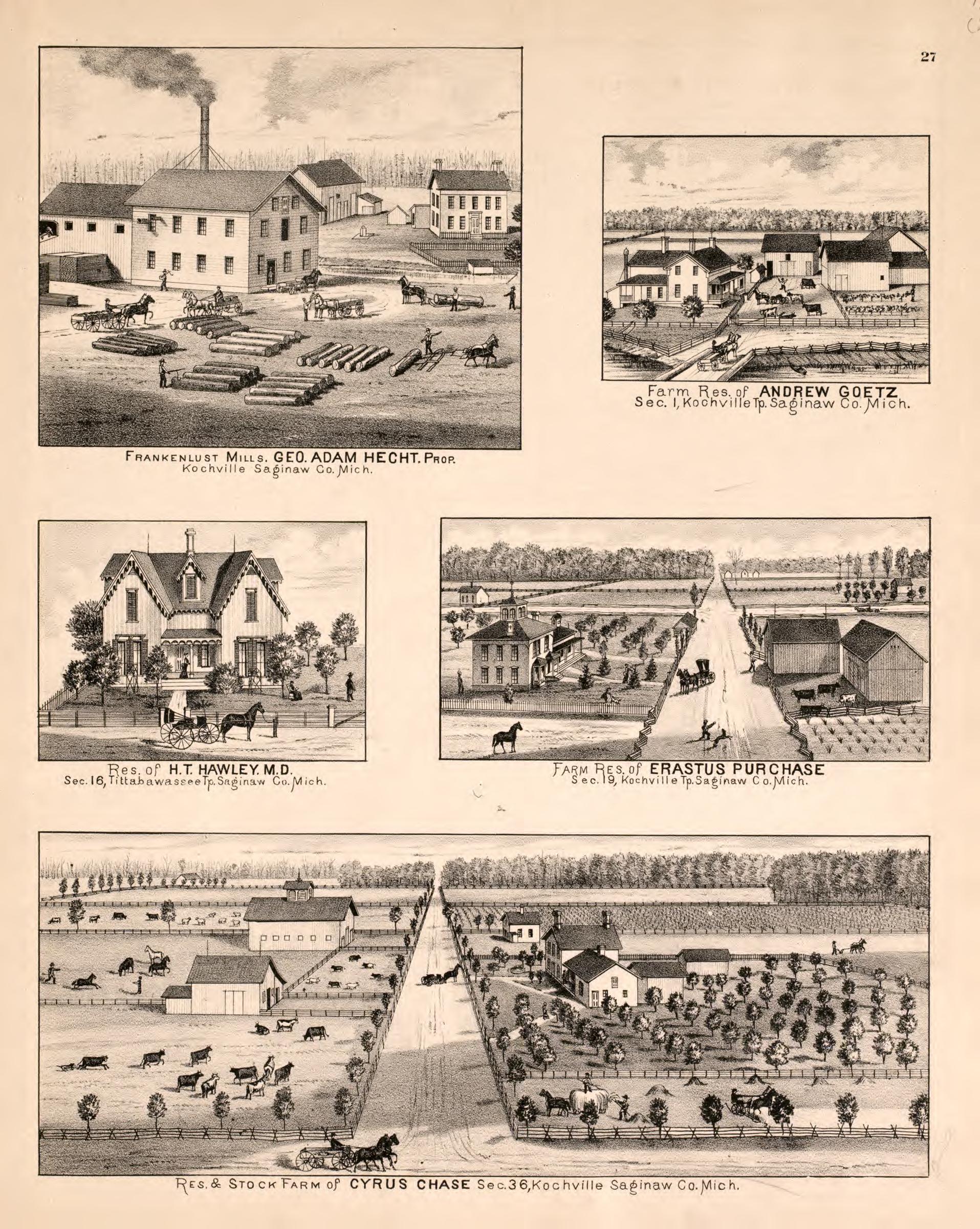 5 Views from Atlas of Saginaw County, Michigan : from Recent and Actual Surveys and Records 1877 by Relic Map Company