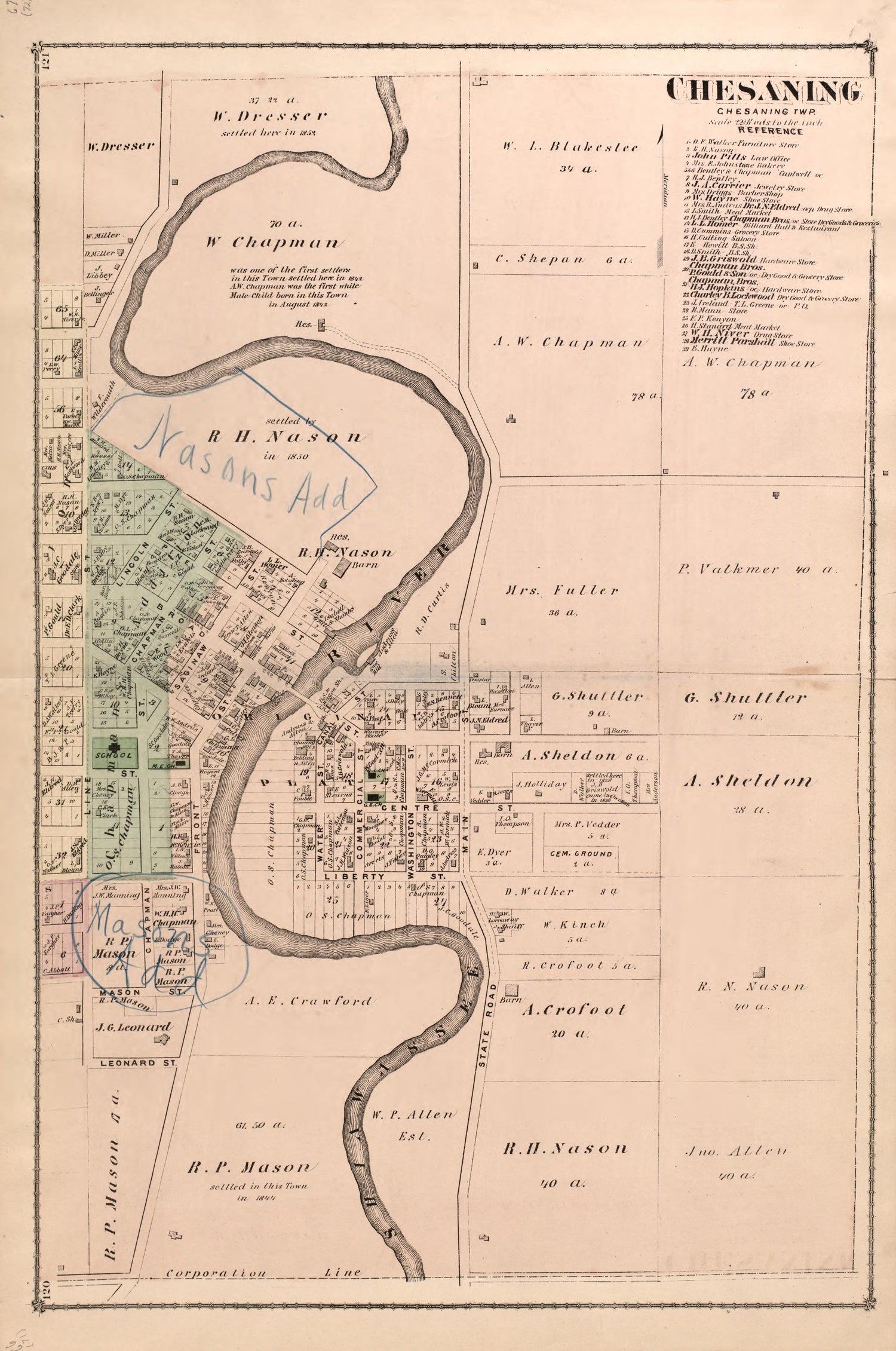 Chesaning Township from Atlas of Saginaw County, Michigan : from Recent and Actual Surveys and Records 1877 by Relic Map Company