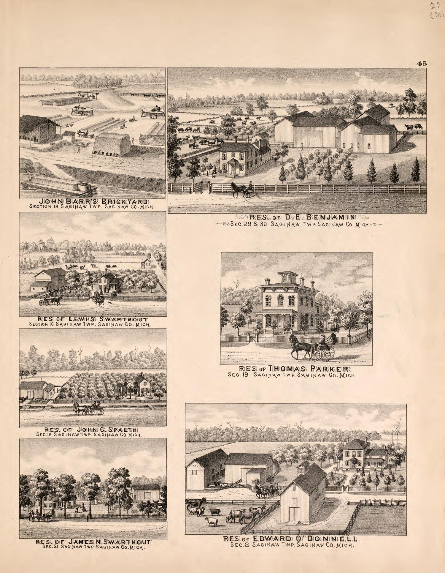 7 Views of Saginaw Township from Atlas of Saginaw County, Michigan : from Recent and Actual Surveys and Records 1877 by Relic Map Company