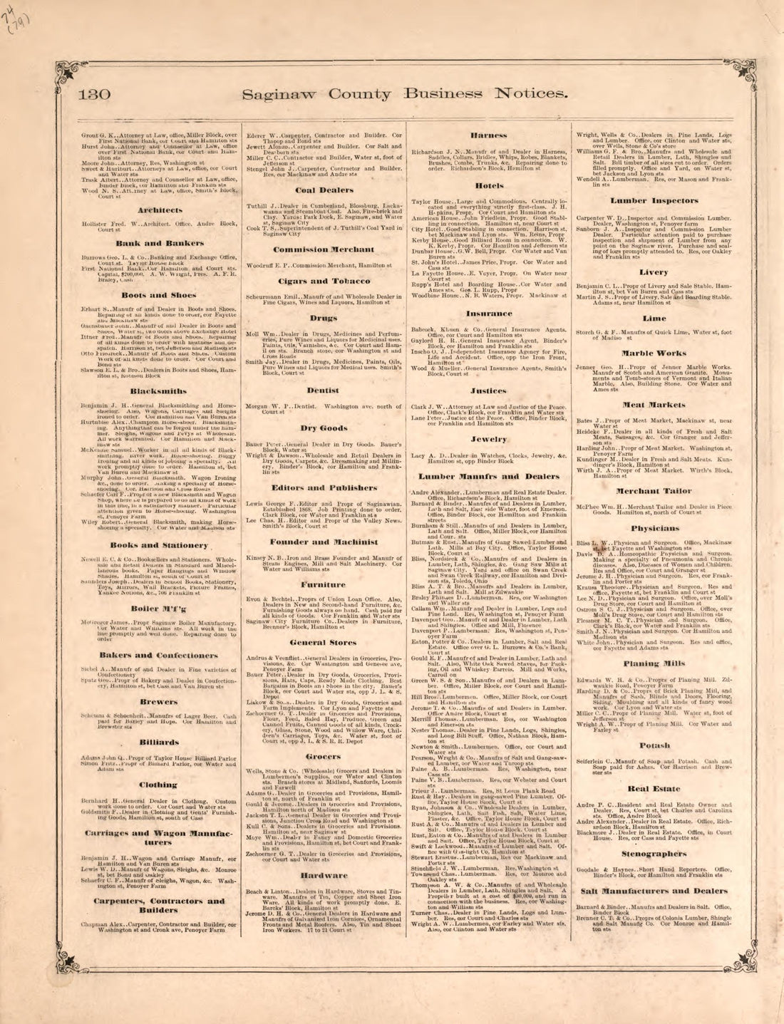 Business Notices, P. 6 from Atlas of Saginaw County, Michigan : from Recent and Actual Surveys and Records 1877 by Relic Map Company