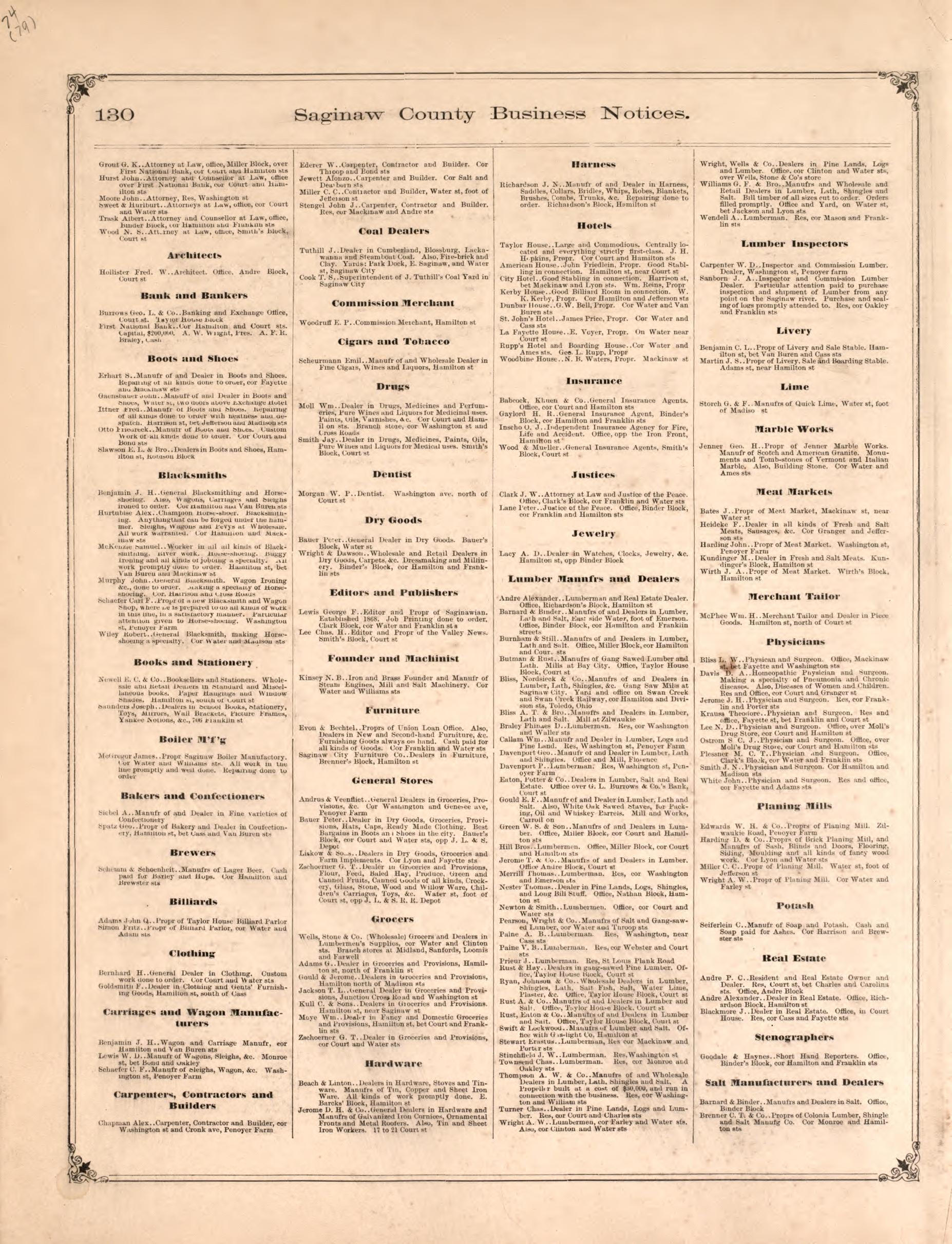 Business Notices, P. 6 from Atlas of Saginaw County, Michigan : from Recent and Actual Surveys and Records 1877 by Relic Map Company